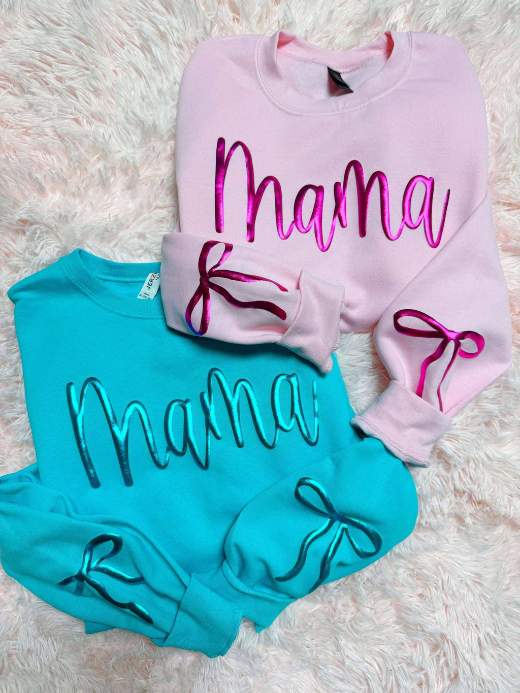 Cursive Custom Metallic Bow Sleeve Puff - Adult & Kids T-Shirts, Sweatshirts & Hoodies apparel design preview 1