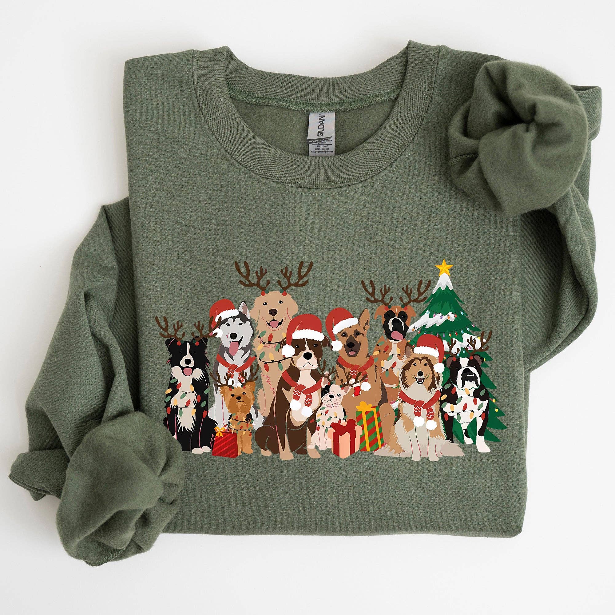 Christmas Dogs, Antlers, Reindeer Santa Dog Lover - Adult & Kids T-Shirts, Sweatshirts & Hoodies apparel design preview 1