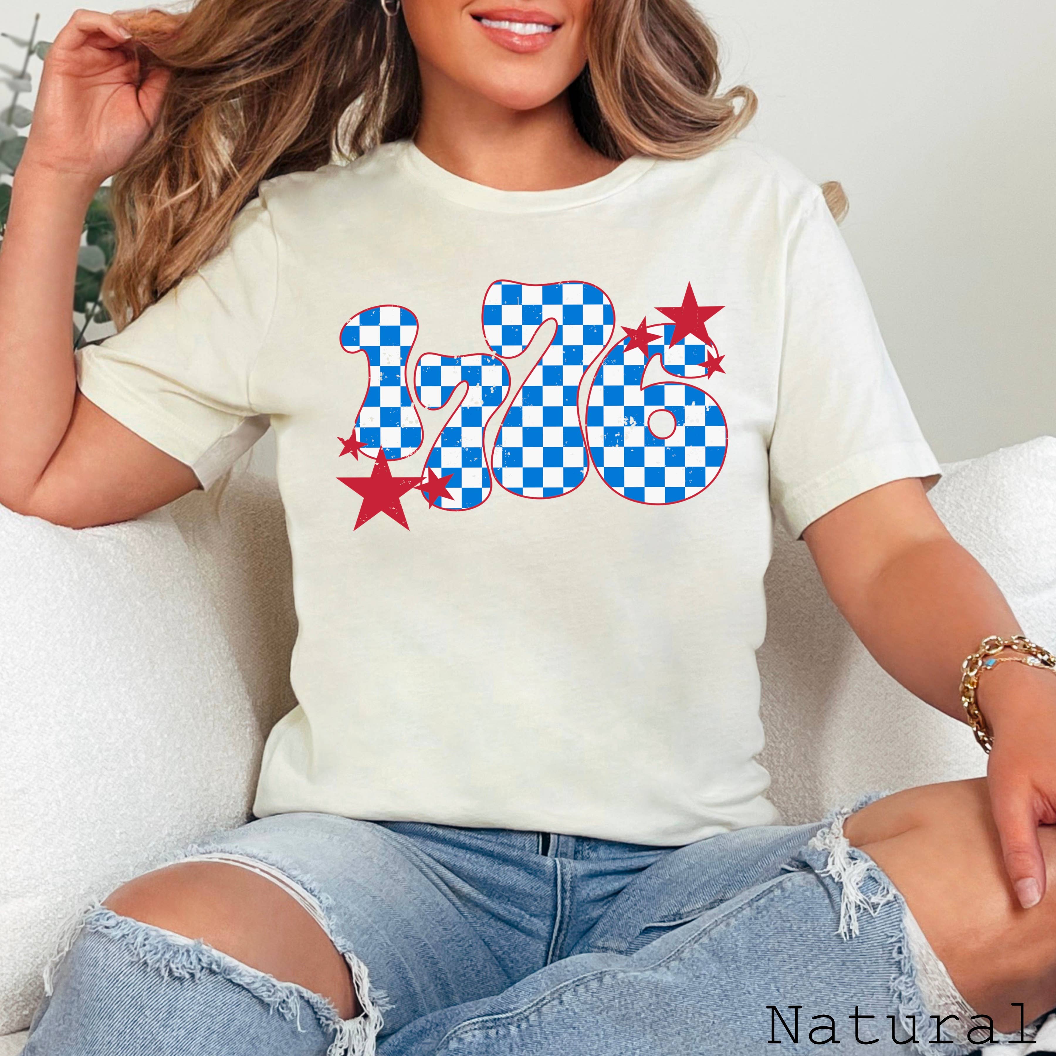 July 4th Graphic Checkered 1776 Bella Canvas - Adult & Kids T-Shirts, Sweatshirts & Hoodies apparel design preview 1
