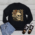 Halloween Checkered Floral Skeleton - Adult & Kids T-Shirts, Sweatshirts & Hoodies apparel design preview 1