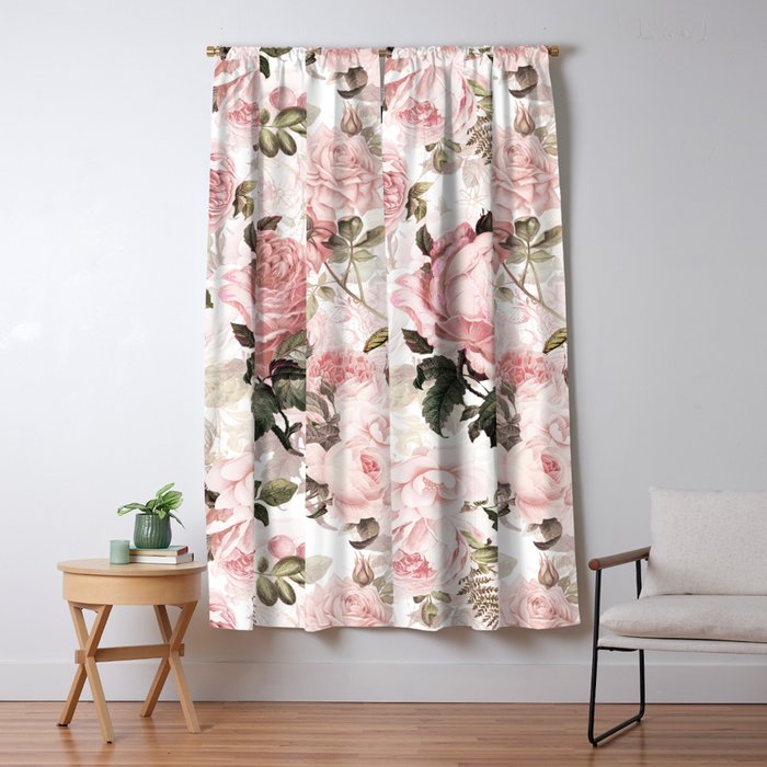 Vintage Shabby Chic Sepia Pink Roses Window Curtain - Adult & Kids T-Shirts, Sweatshirts & Hoodies apparel design preview 1