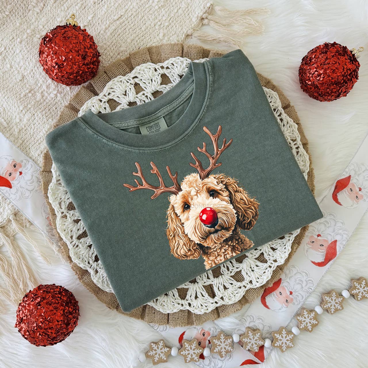 Reindeer Golden Doodle - Adult & Kids T-Shirts, Sweatshirts & Hoodies apparel design preview 1