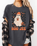 Boo-Jee Ghost, Checkered, Retro Halloween Coffee - Adult & Kids T-Shirts, Sweatshirts & Hoodies apparel design preview 1