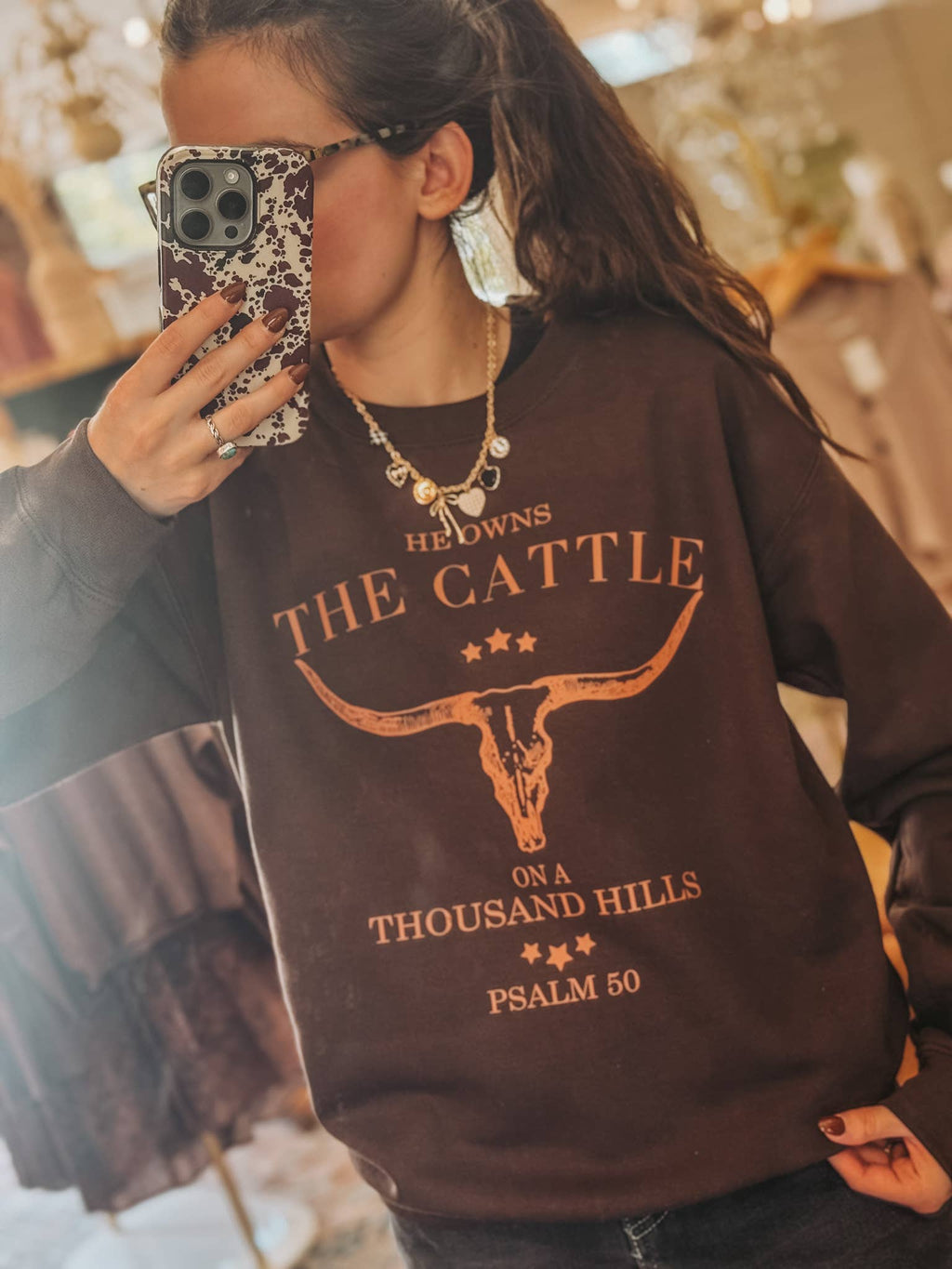 He Owns the Cattle Crew Neck - Adult & Kids T-Shirts, Sweatshirts & Hoodies apparel design preview 1