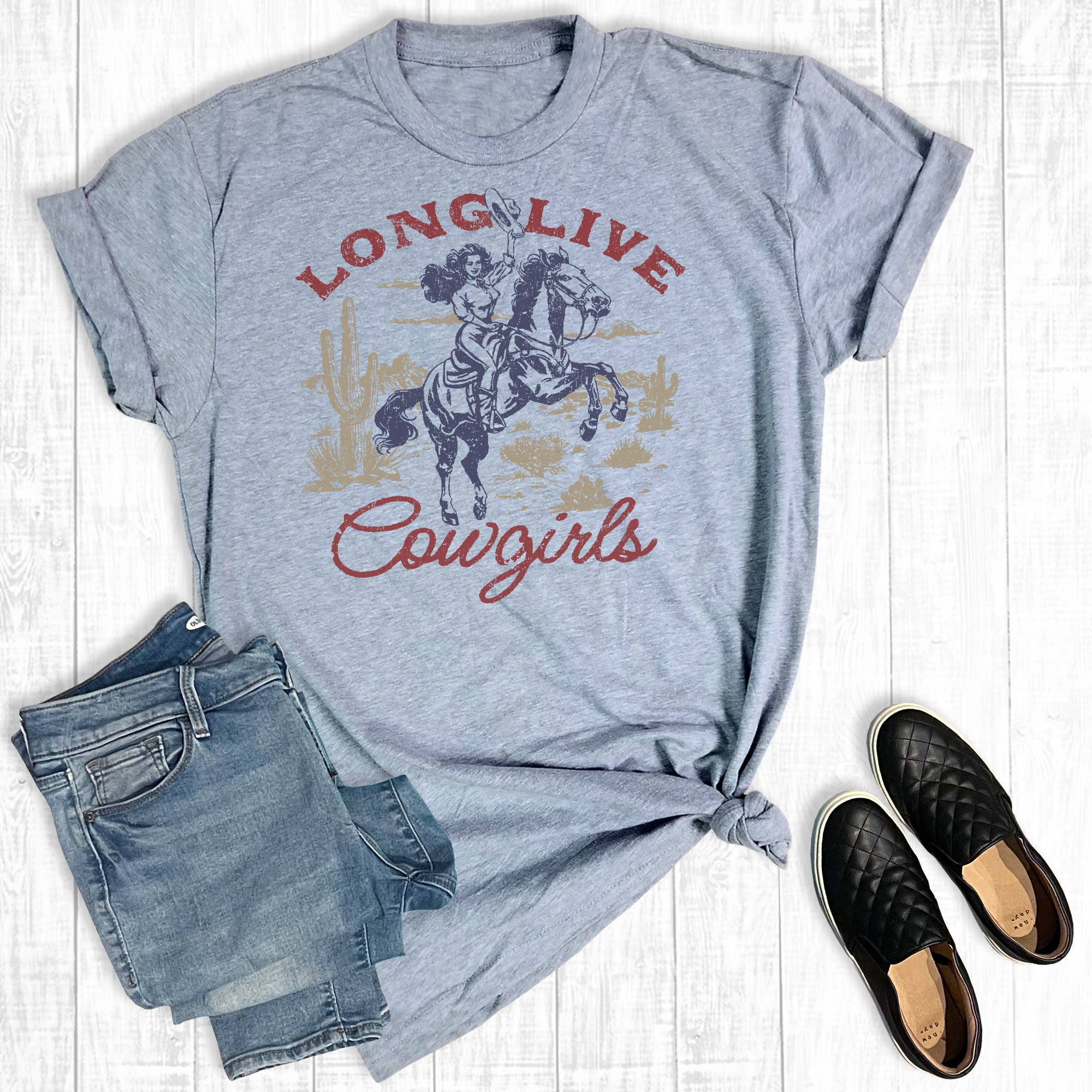Western Retro Long Live Cowgirls Graphic - Adult & Kids T-Shirts, Sweatshirts & Hoodies apparel design preview 1