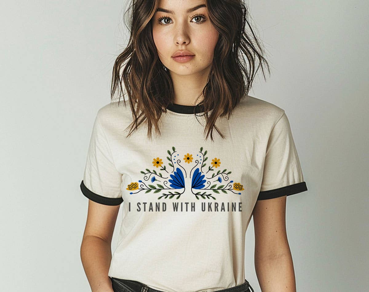 I Stand with Ukraine Anti-Trump Ringer - Adult & Kids T-Shirts, Sweatshirts & Hoodies apparel design preview 1