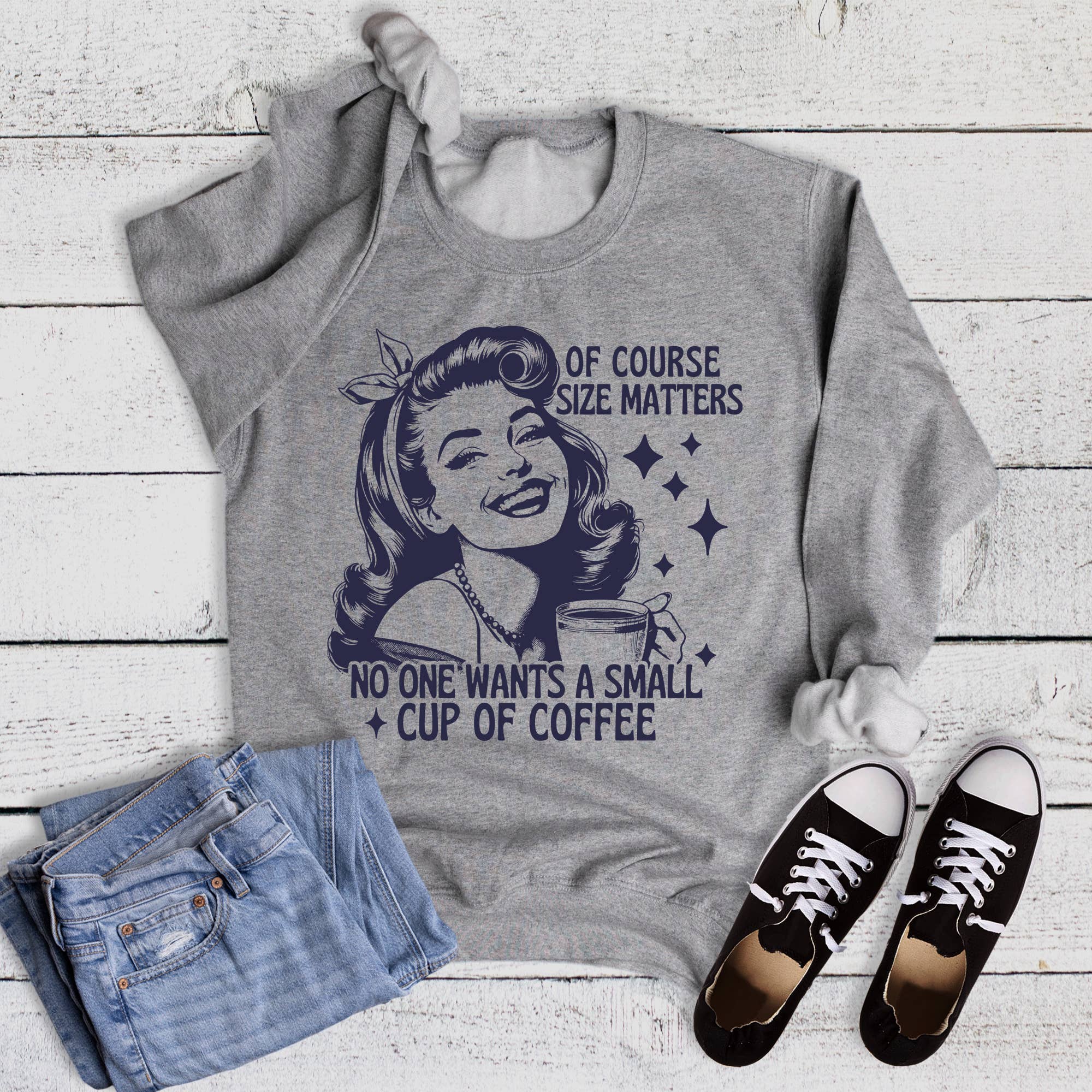 Funny Size Matters Coffee - Adult & Kids T-Shirts, Sweatshirts & Hoodies apparel design preview 1