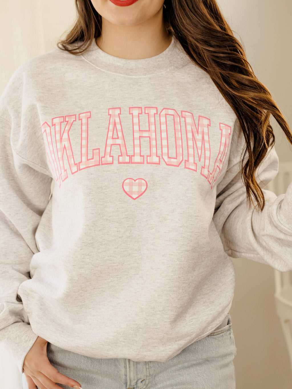 Oklahoma Gingham Heart Gray - Adult & Kids T-Shirts, Sweatshirts & Hoodies apparel design preview 1