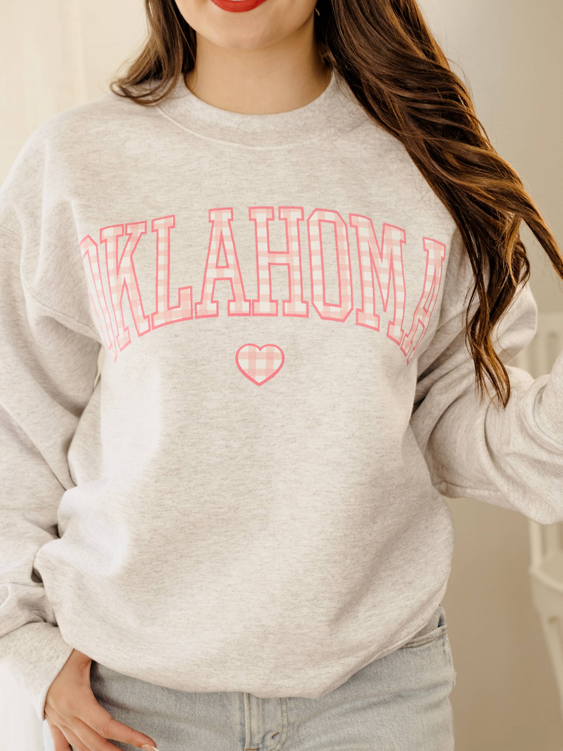 Oklahoma Gingham Heart Gray - Adult & Kids T-Shirts, Sweatshirts & Hoodies apparel design preview 1