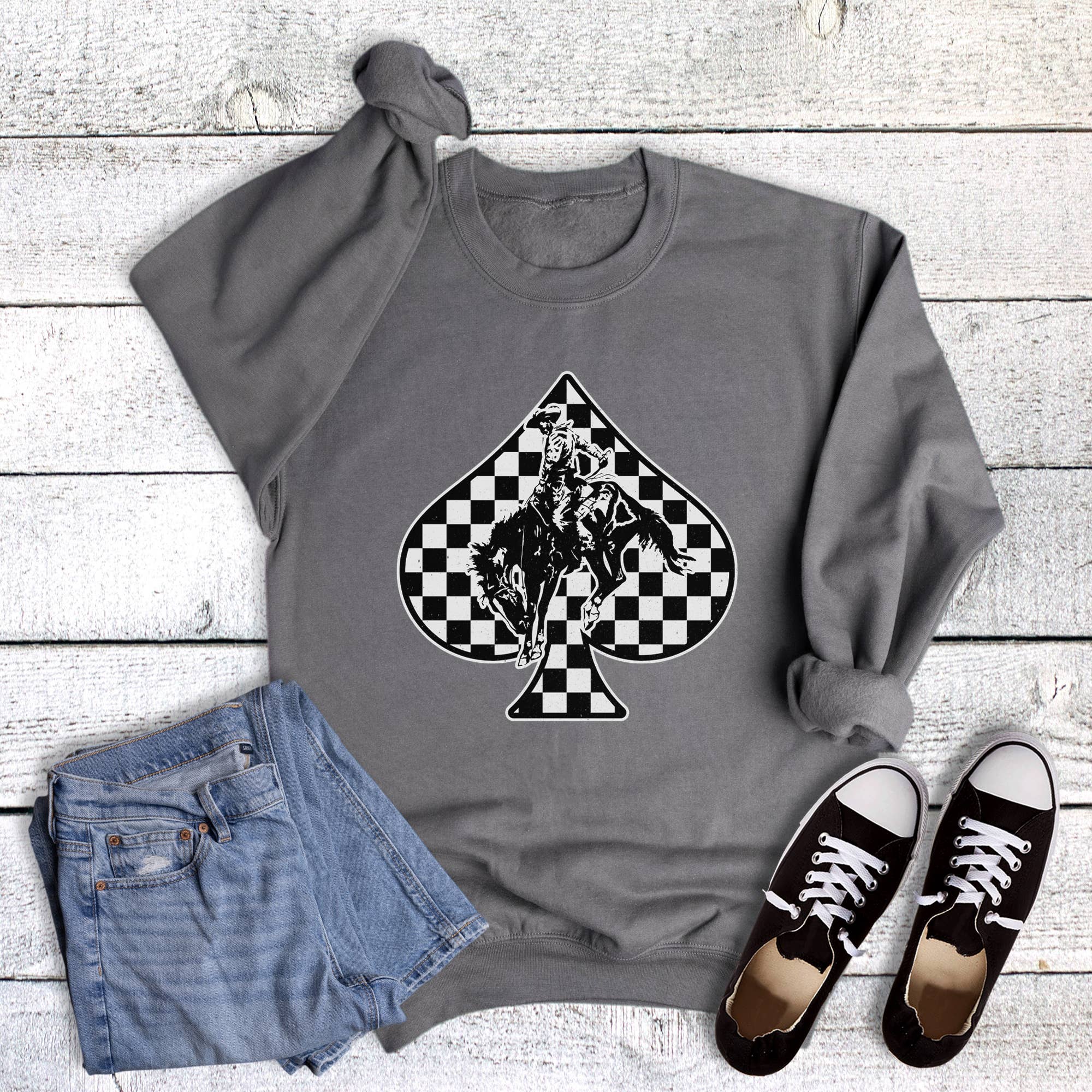 Western Cowboy Check Spade - Adult & Kids T-Shirts, Sweatshirts & Hoodies apparel design preview 1