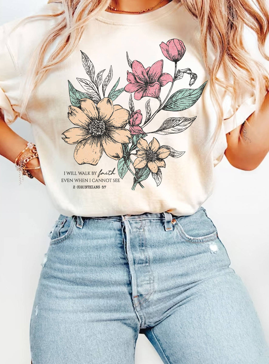 I Will Walk Faith Floral Graphic - Adult & Kids T-Shirts, Sweatshirts & Hoodies apparel design preview 1