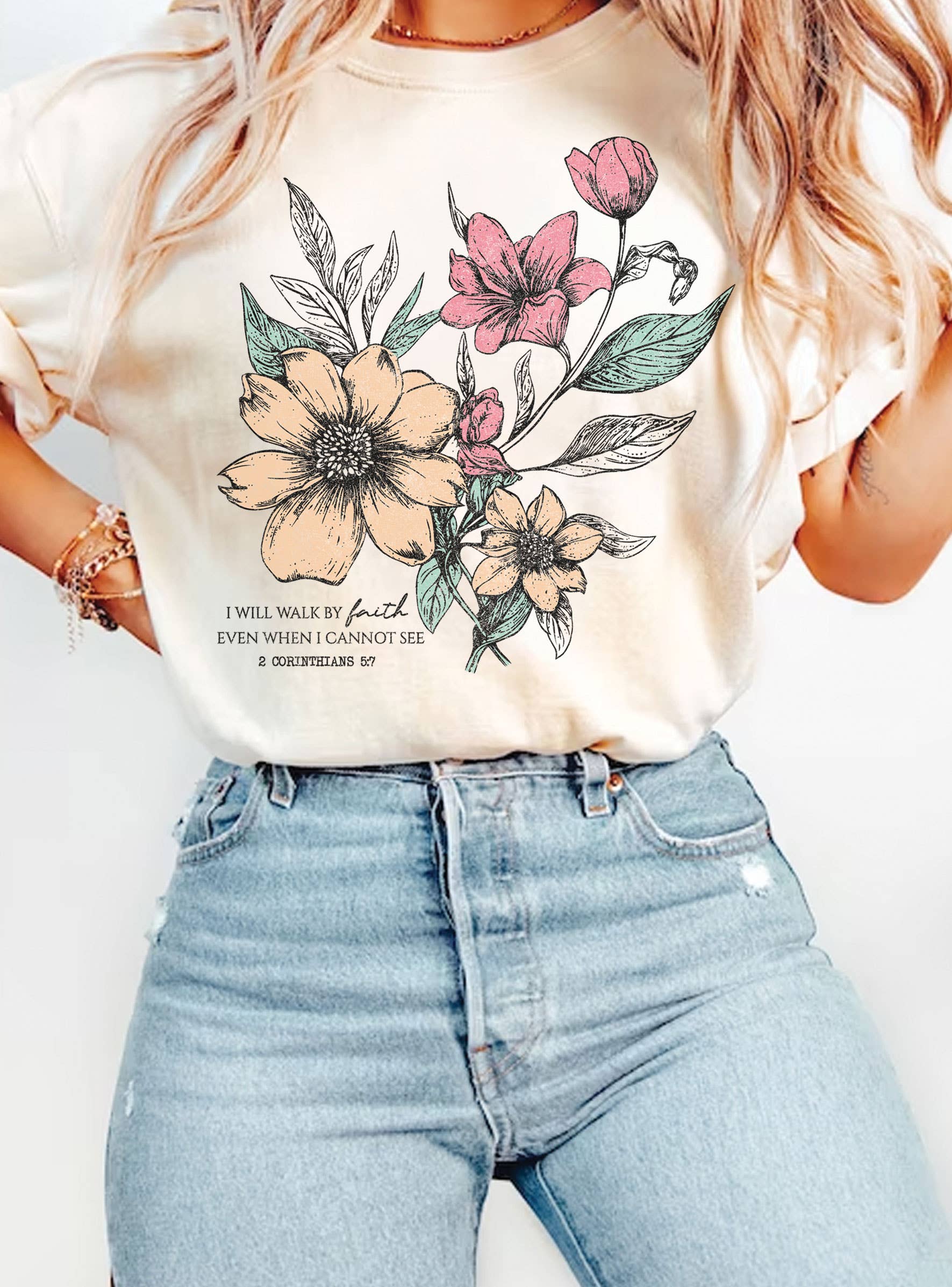 I Will Walk Faith Floral Graphic - Adult & Kids T-Shirts, Sweatshirts & Hoodies apparel design preview 1