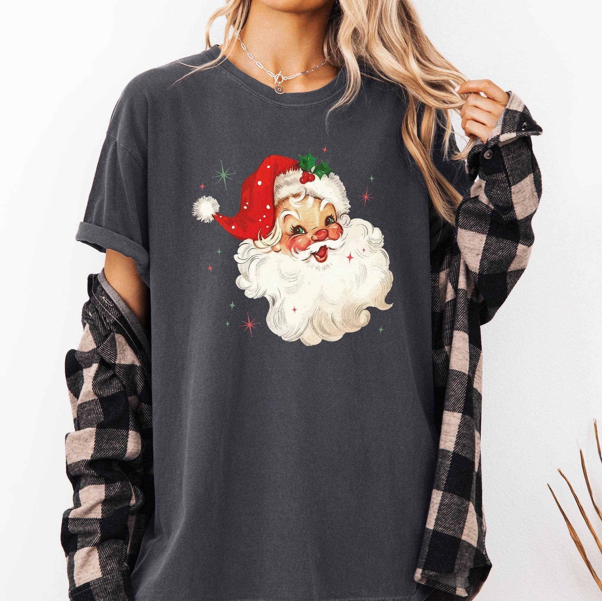 Retro Santa, Red Christmas Sparkles, Vintage, Winter - Adult & Kids T-Shirts, Sweatshirts & Hoodies apparel design preview 1