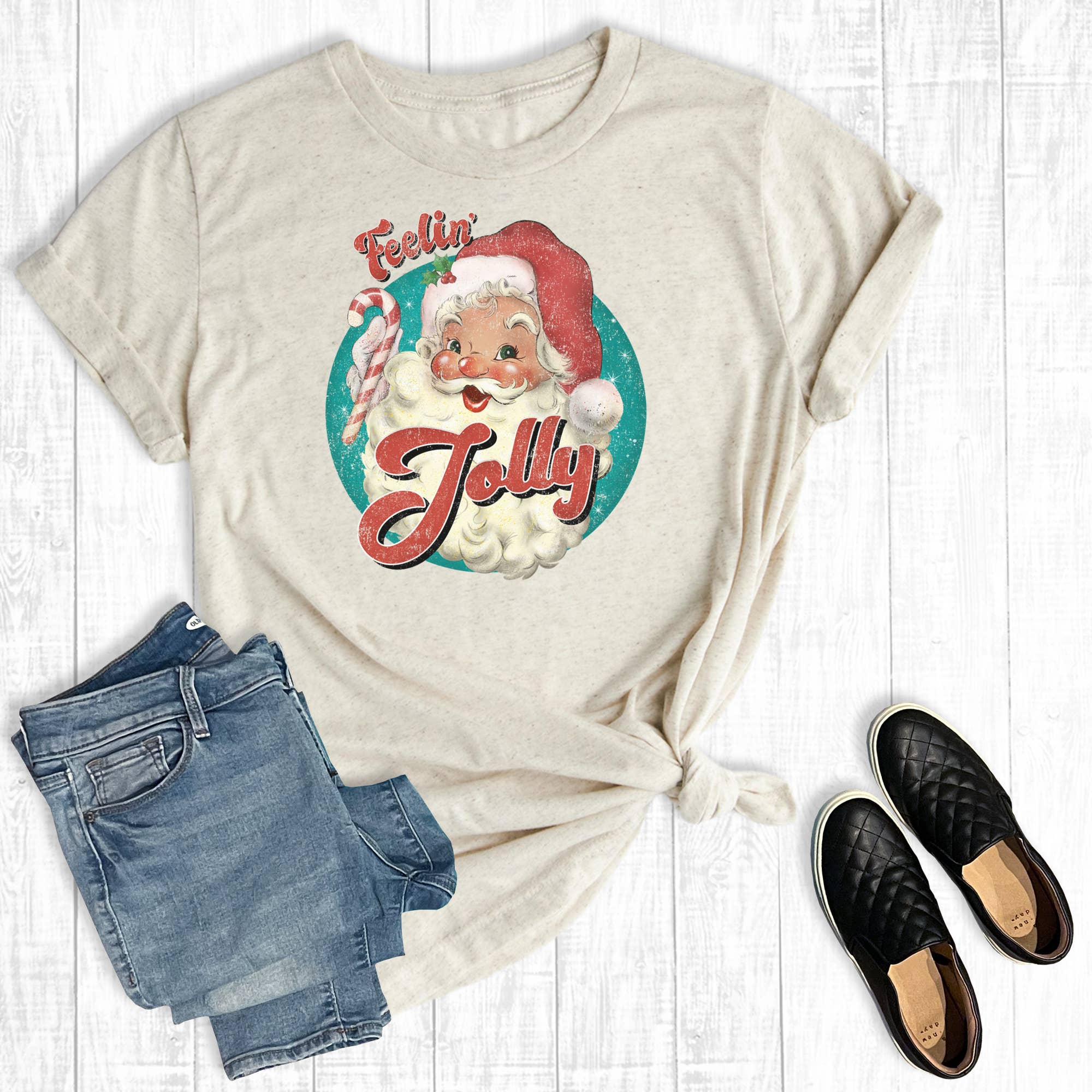 Retro Christmas Feeling Jolly Santa Graphic - Adult & Kids T-Shirts, Sweatshirts & Hoodies apparel design preview 1