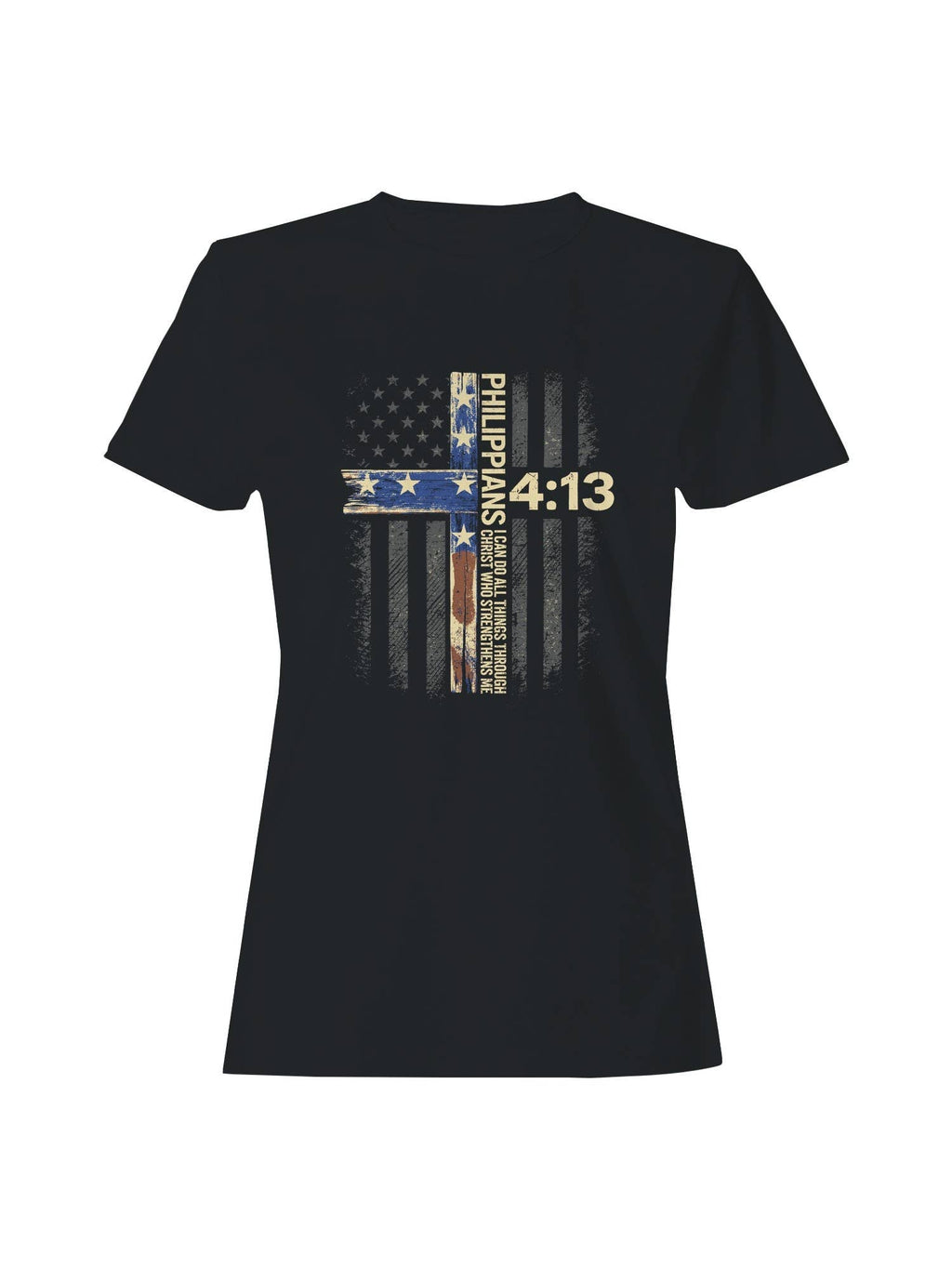 Philippians 4:13 Patriotic Cross Women's - Adult & Kids T-Shirts, Sweatshirts & Hoodies apparel design preview 1