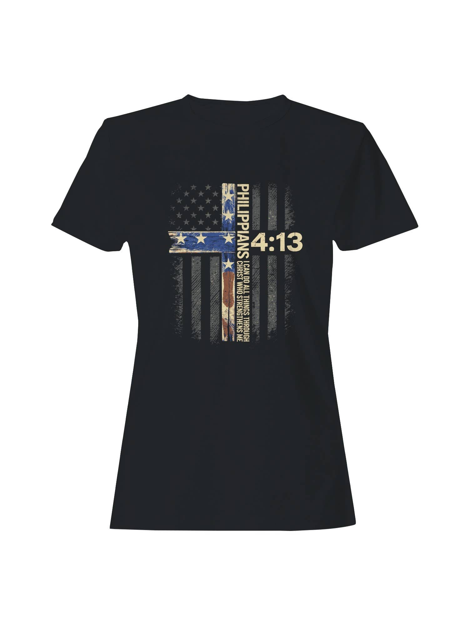 Philippians 4:13 Patriotic Cross Women's - Adult & Kids T-Shirts, Sweatshirts & Hoodies apparel design preview 1