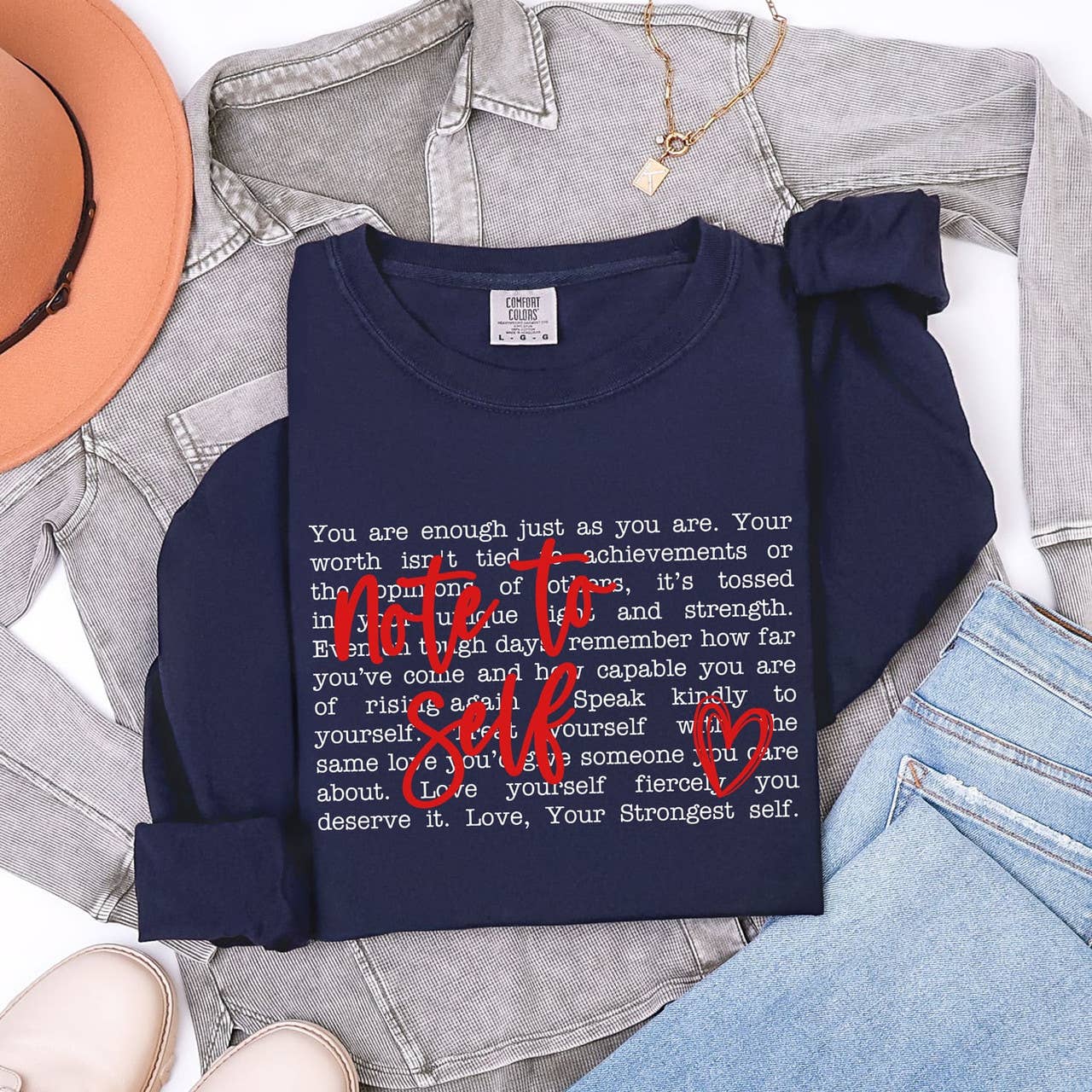 Note To Self Heart Love - Adult & Kids T-Shirts, Sweatshirts & Hoodies apparel design preview 1