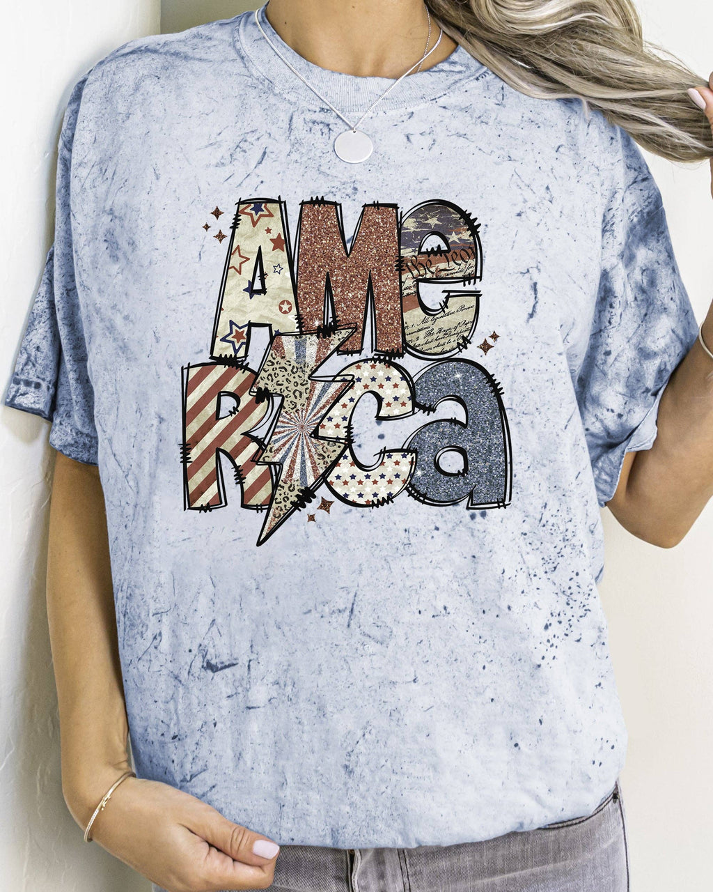 America, Patriotic, Lightening Bolt, Patterns, Patch, - Adult & Kids T-Shirts, Sweatshirts & Hoodies apparel design preview 1