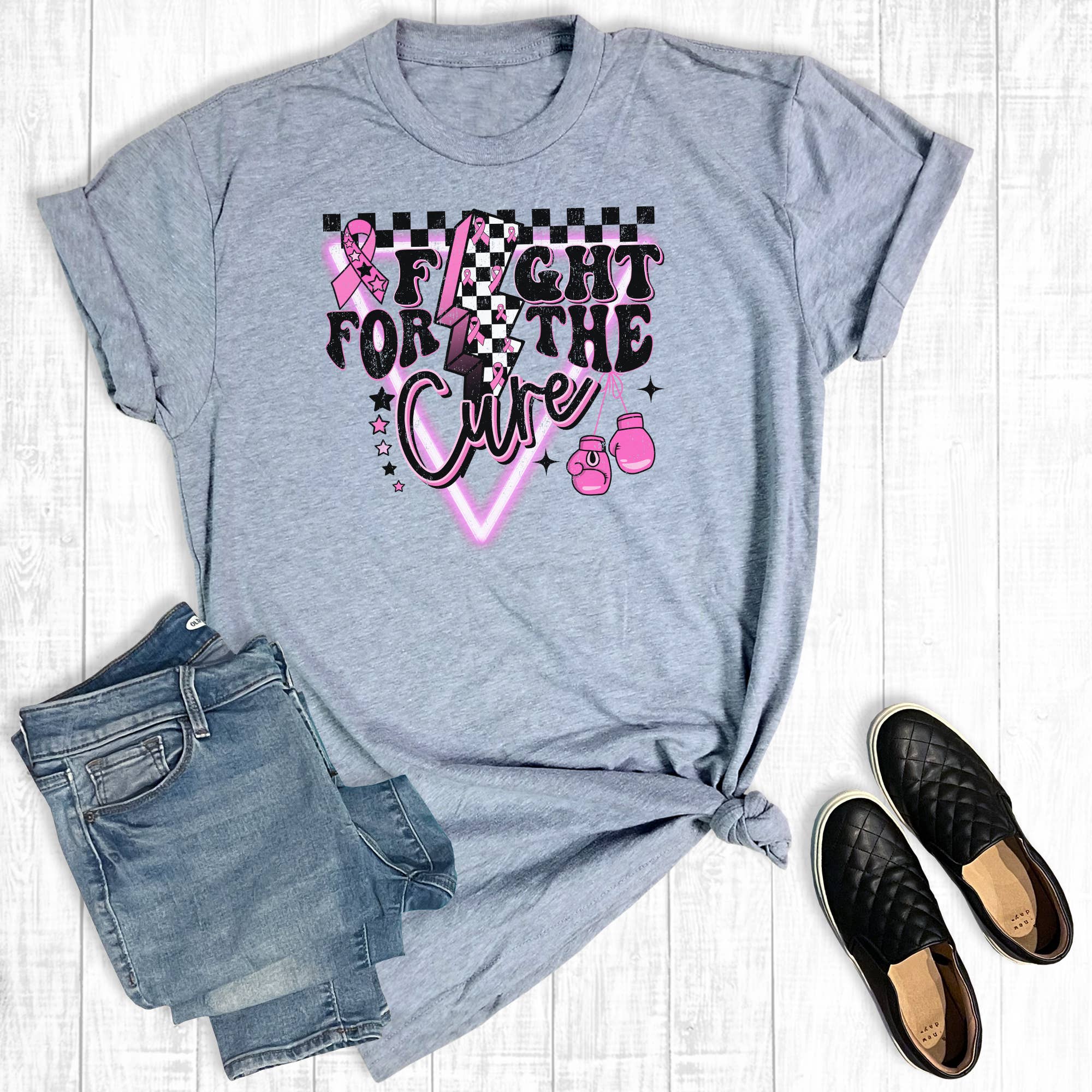 Breast Cancer Fight For the Cure Checkered Graphic - Adult & Kids T-Shirts, Sweatshirts & Hoodies apparel design preview 1