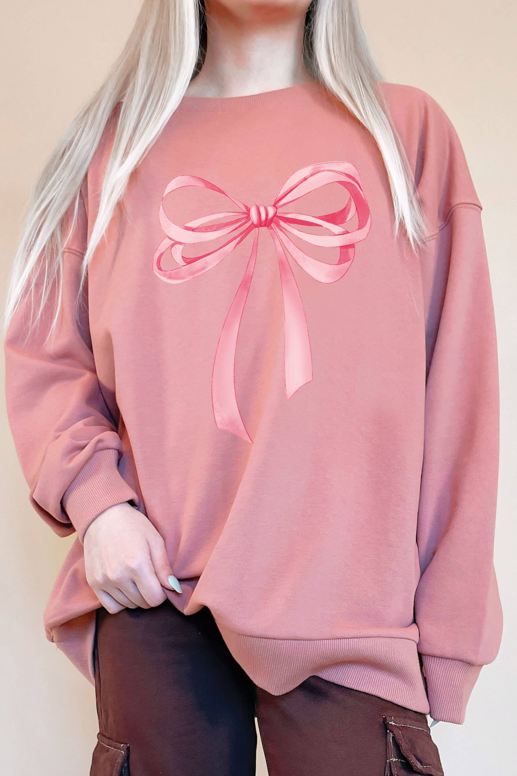 Coquette Pink Bow Oversize Graphic Terry - Adult & Kids T-Shirts, Sweatshirts & Hoodies apparel design preview 1
