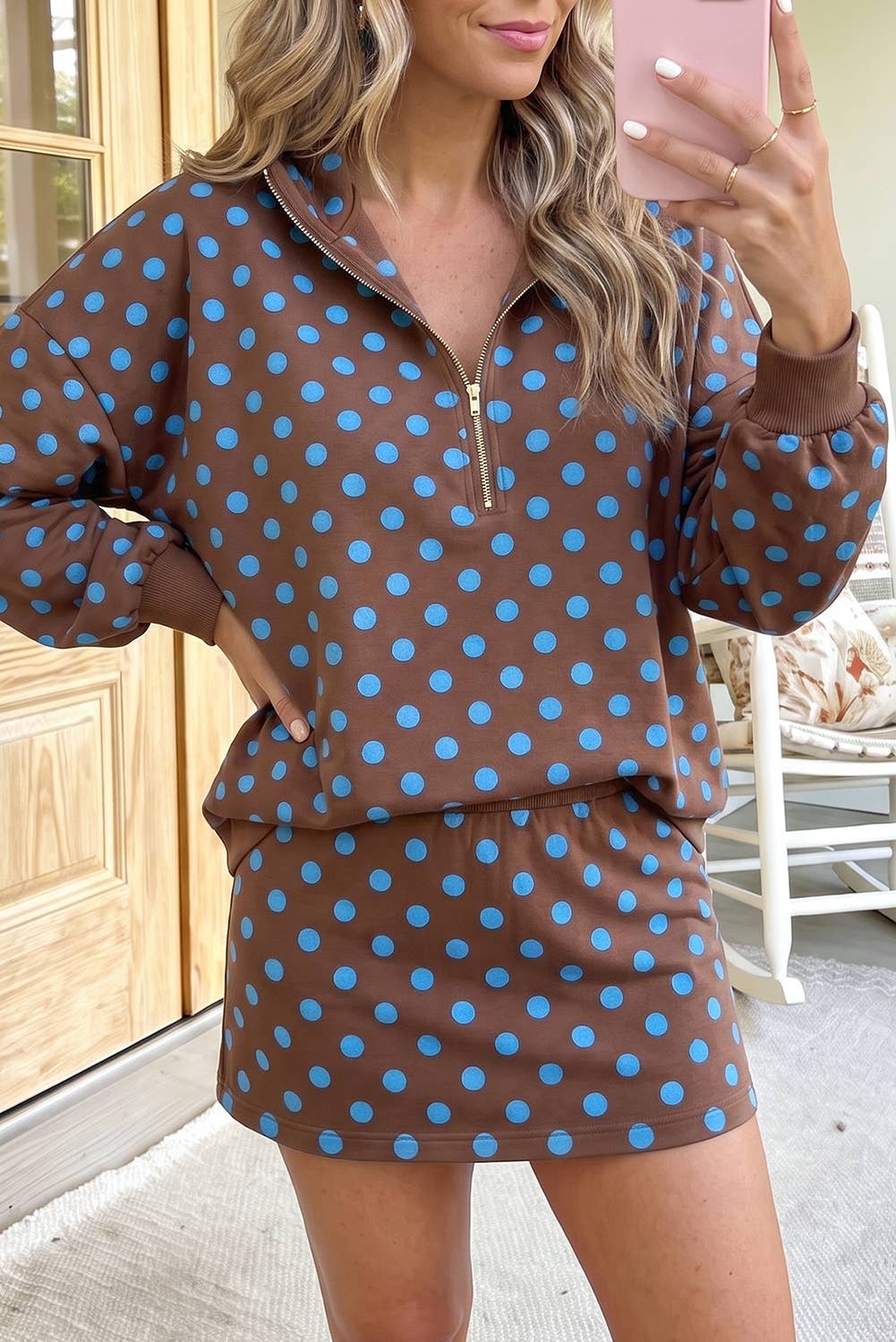 Polka Dot Hooded Top Casual Mini Skort Set(S-Xl) - Adult & Kids T-Shirts, Sweatshirts & Hoodies apparel design preview 1