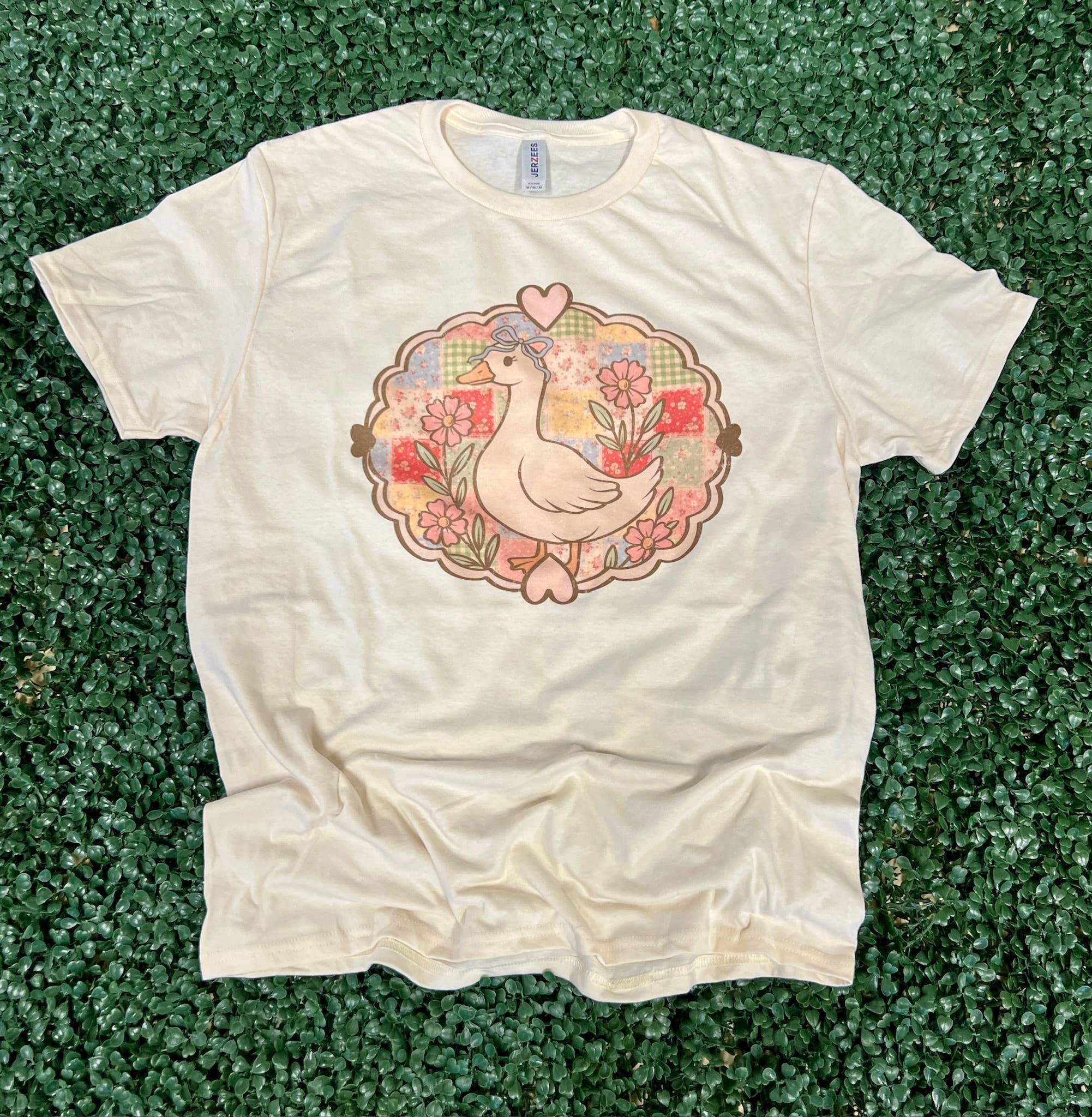 Vintage Goose Patchwork with Flowers On Cream - Adult & Kids T-Shirts, Sweatshirts & Hoodies apparel design preview 1