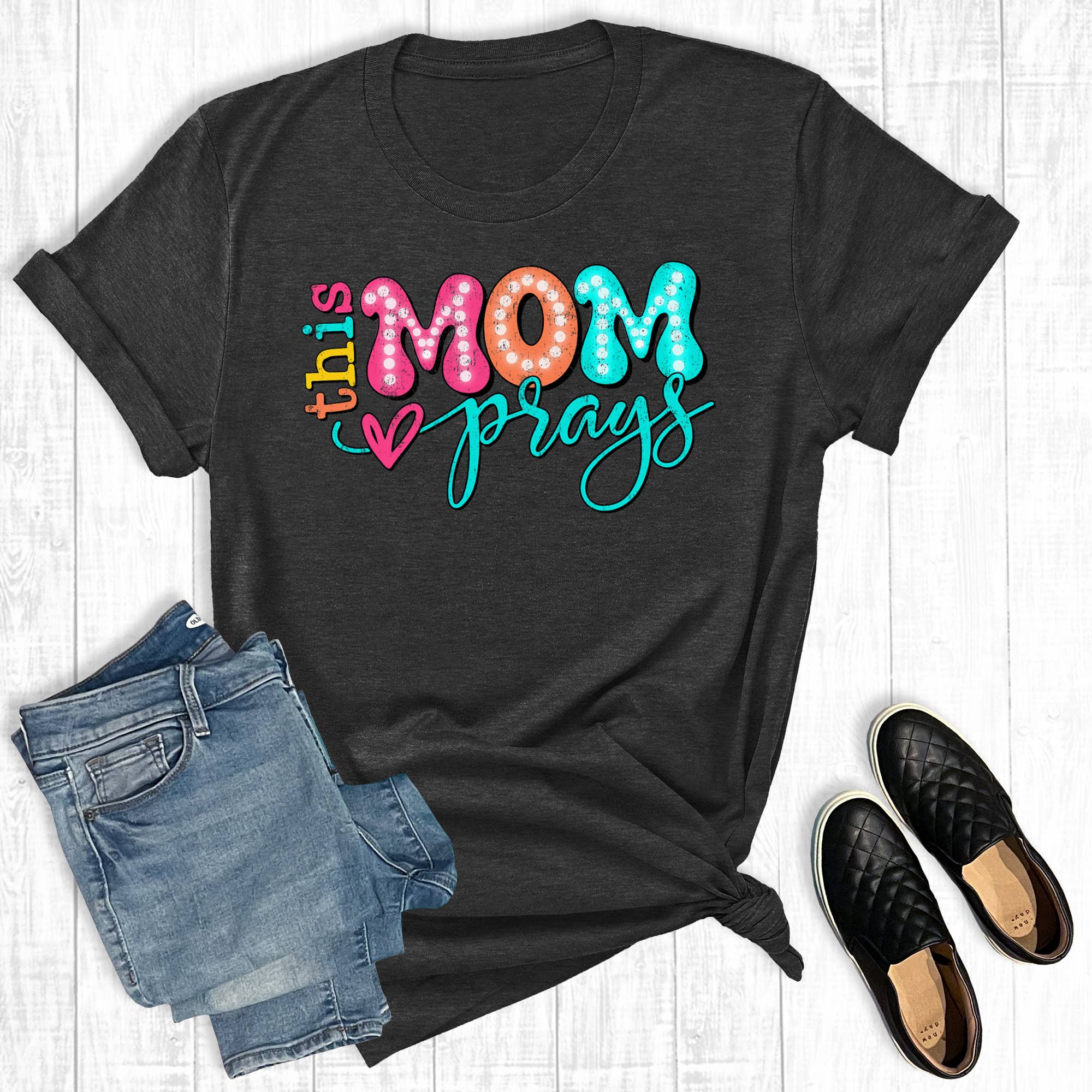 Retro Faith This Mom Prays Graphic - Adult & Kids T-Shirts, Sweatshirts & Hoodies apparel design preview 1