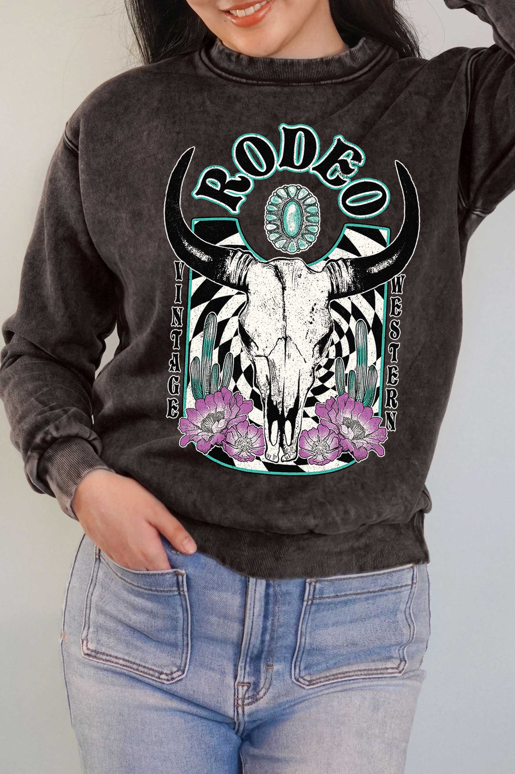 Rodeo Vintage Western Cow Graphic Mineral Brushed - Adult & Kids T-Shirts, Sweatshirts & Hoodies apparel design preview 1