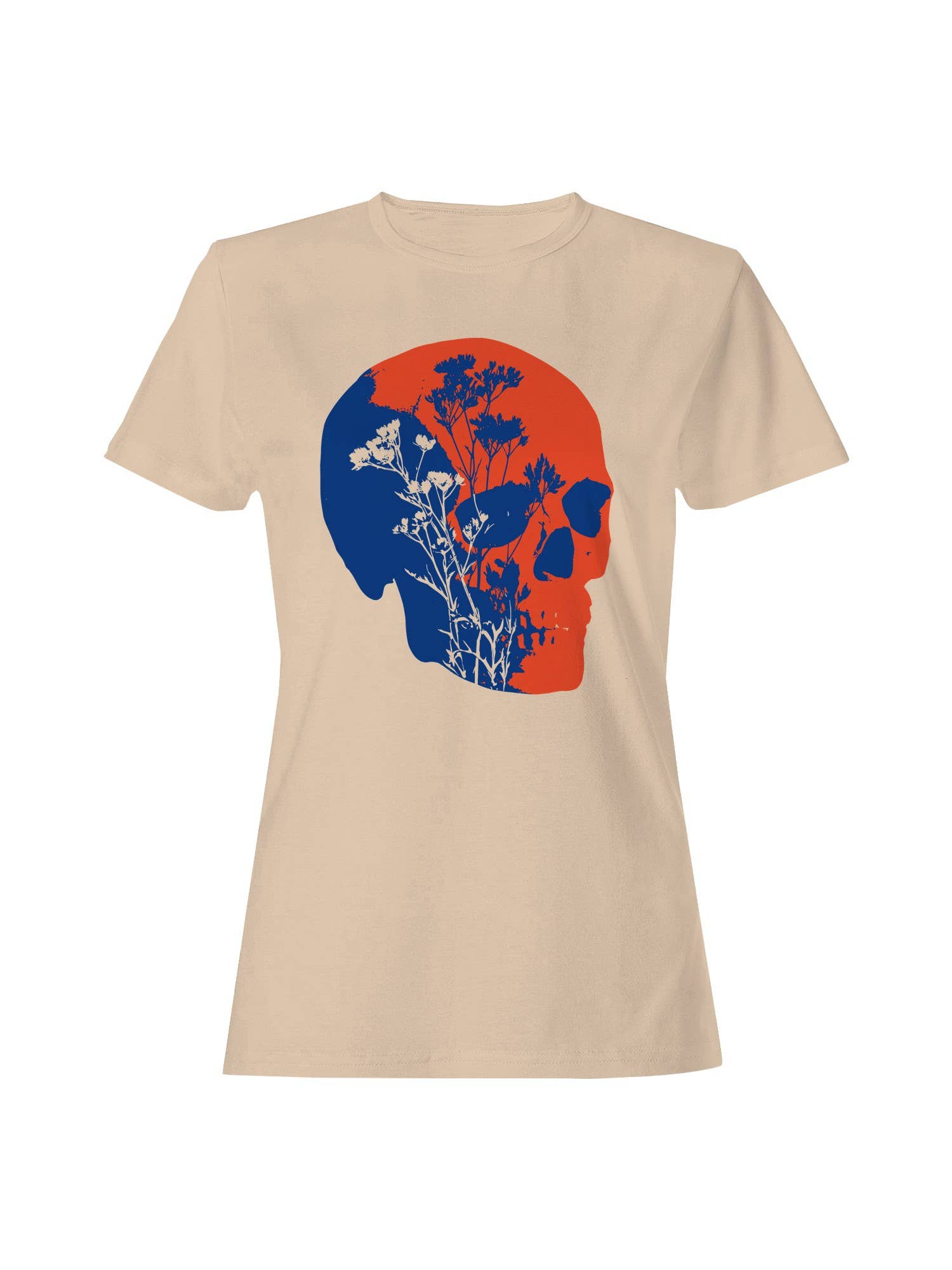 Floral Skull Art in Red and Blue Women's - Adult & Kids T-Shirts, Sweatshirts & Hoodies apparel design preview 1