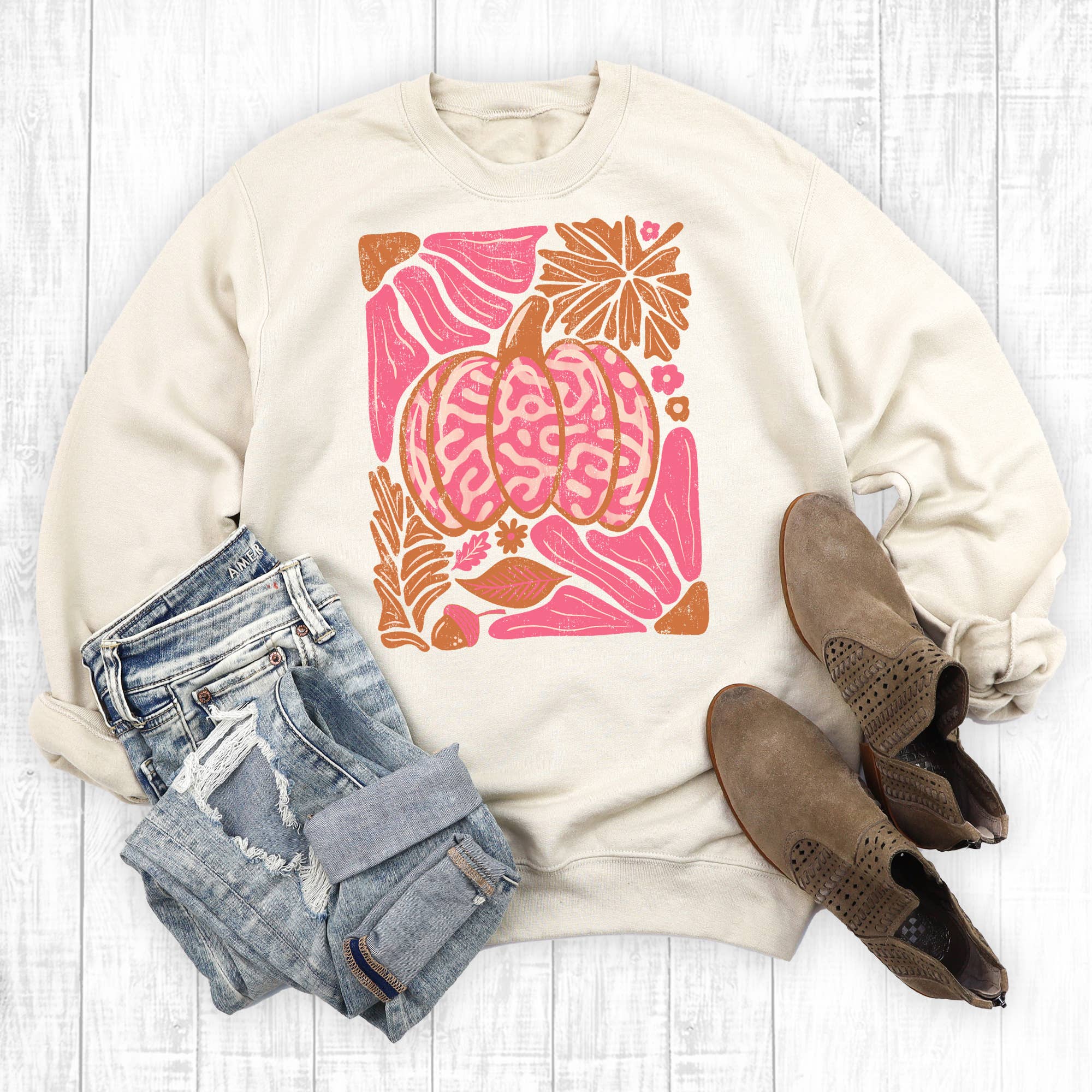 Fall Leopard Pumpkin Floral - Adult & Kids T-Shirts, Sweatshirts & Hoodies apparel design preview 1