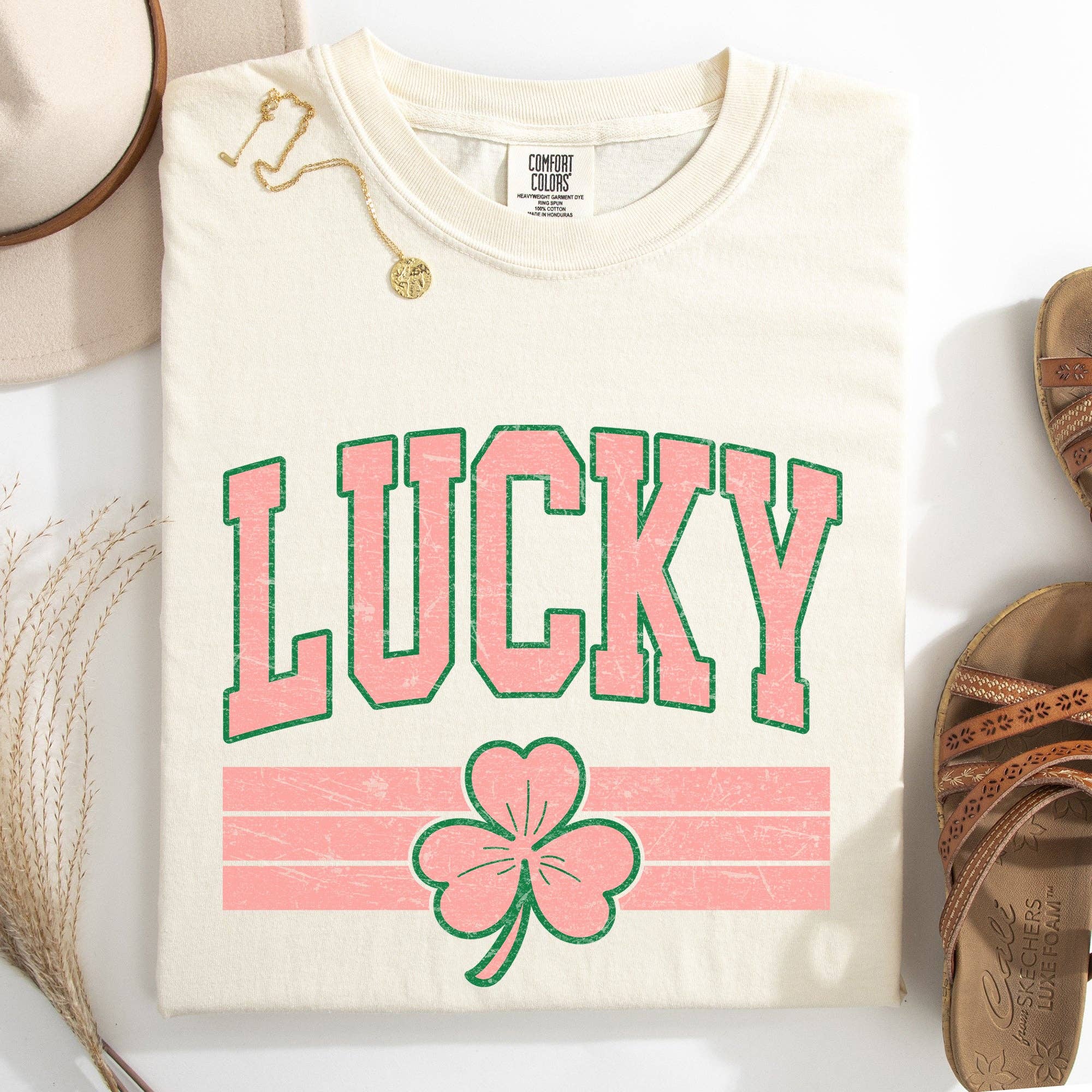 Vintage Lucky, Collegiate, St Patrick's Day, Shamrock - Adult & Kids T-Shirts, Sweatshirts & Hoodies apparel design preview 1