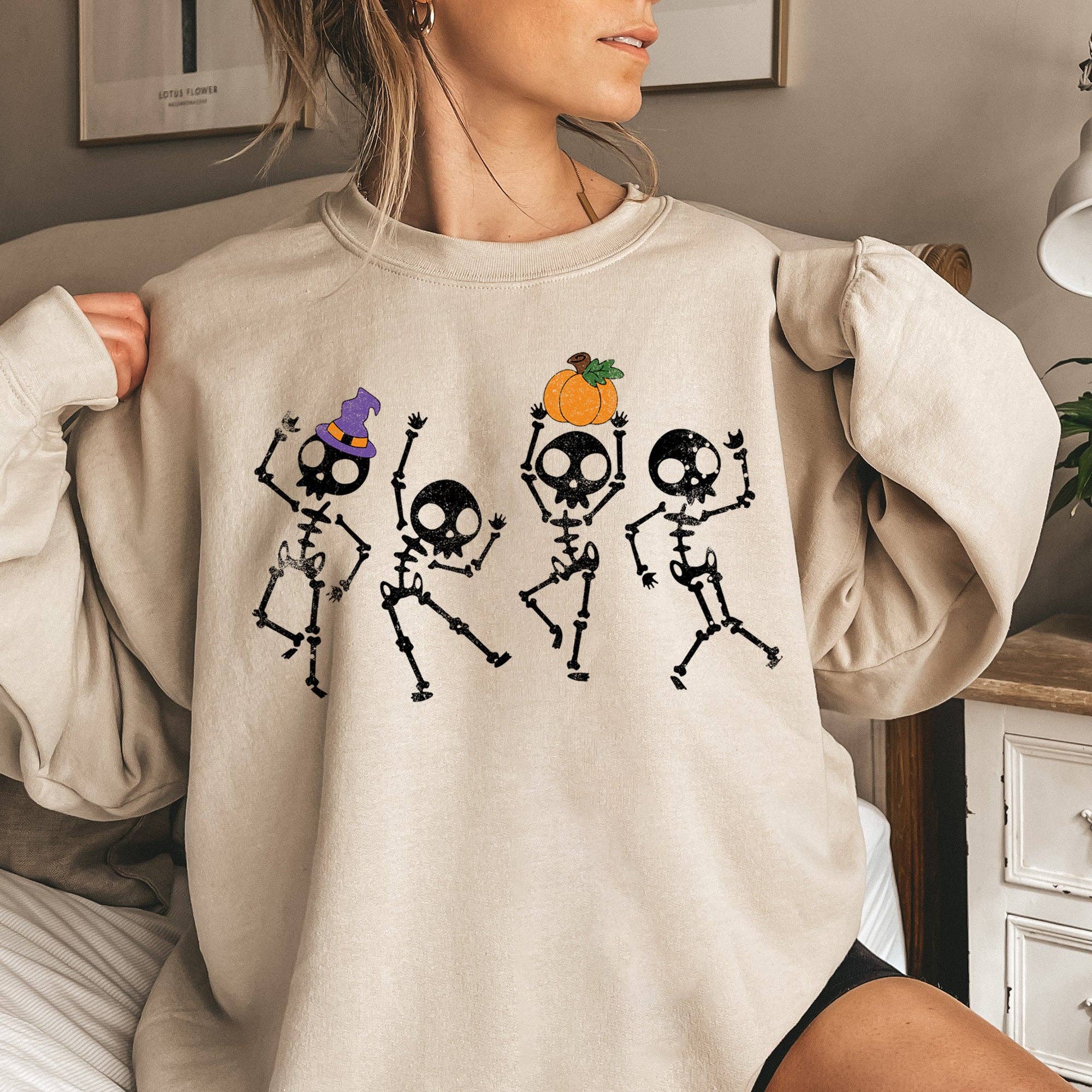Pumpkin Dancing Skeletons Halloween - Adult & Kids T-Shirts, Sweatshirts & Hoodies apparel design preview 1