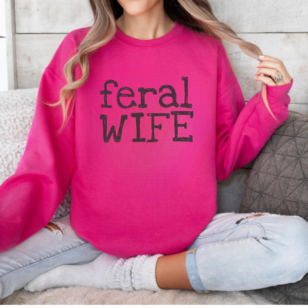 Feral Wife Graphicsweatshirt Hot Pink Funny - Adult & Kids T-Shirts, Sweatshirts & Hoodies apparel design preview 1
