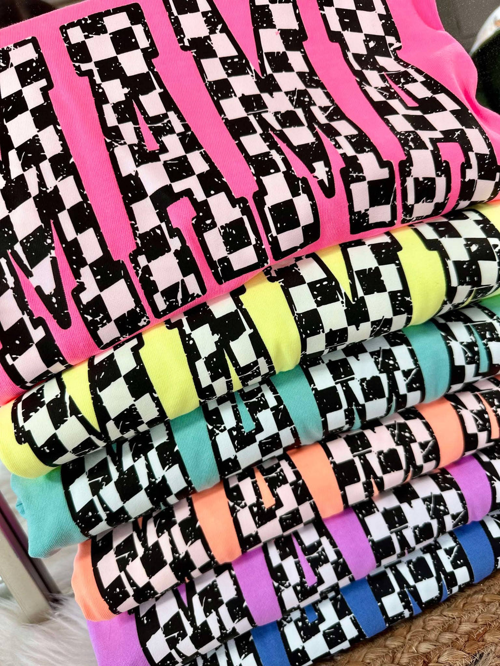 Mama Custom Checkered Varsity Curved Dtf Design - Adult & Kids T-Shirts, Sweatshirts & Hoodies apparel design preview 1