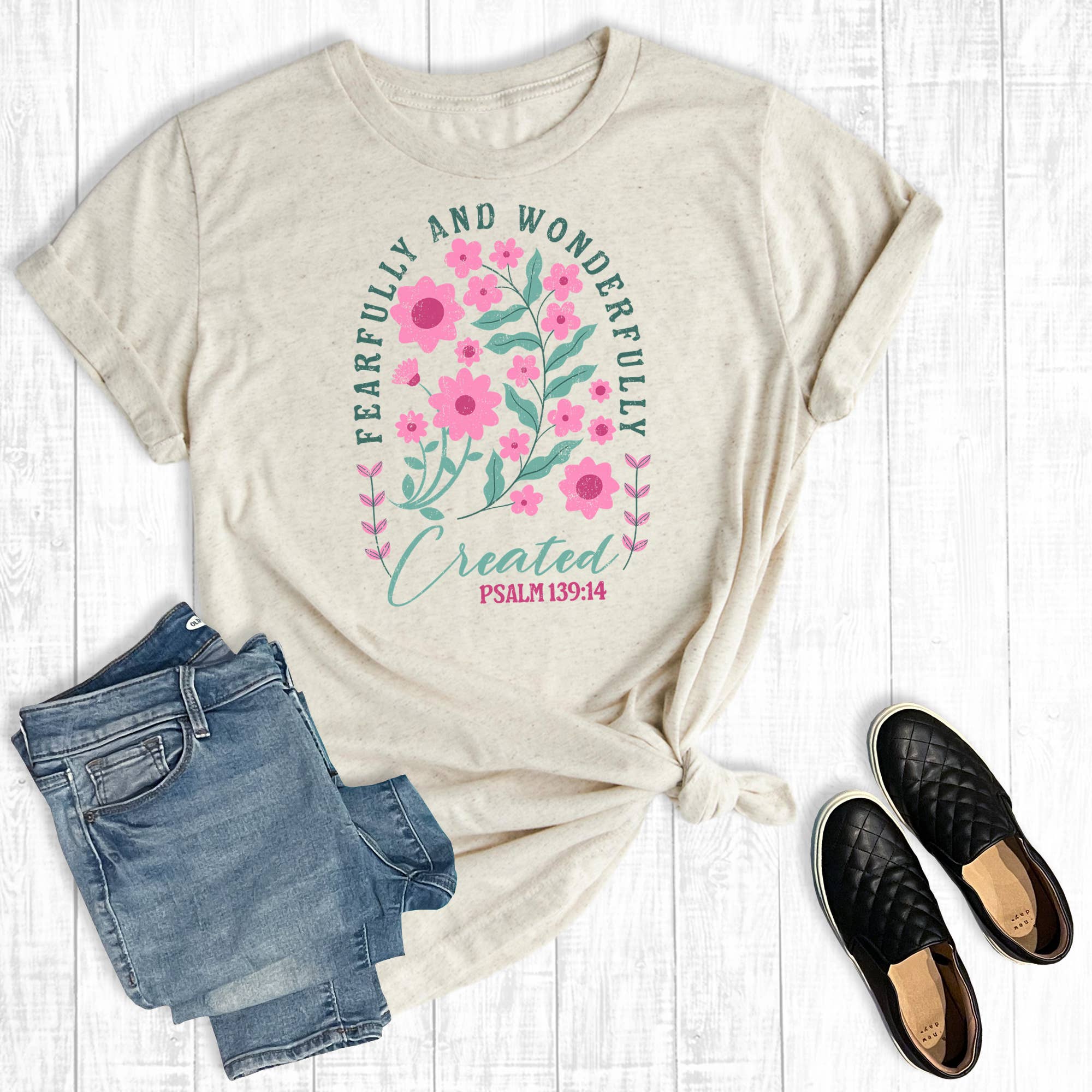 Faith Floral Fearfully and Wonderfully Created - Adult & Kids T-Shirts, Sweatshirts & Hoodies apparel design preview 1