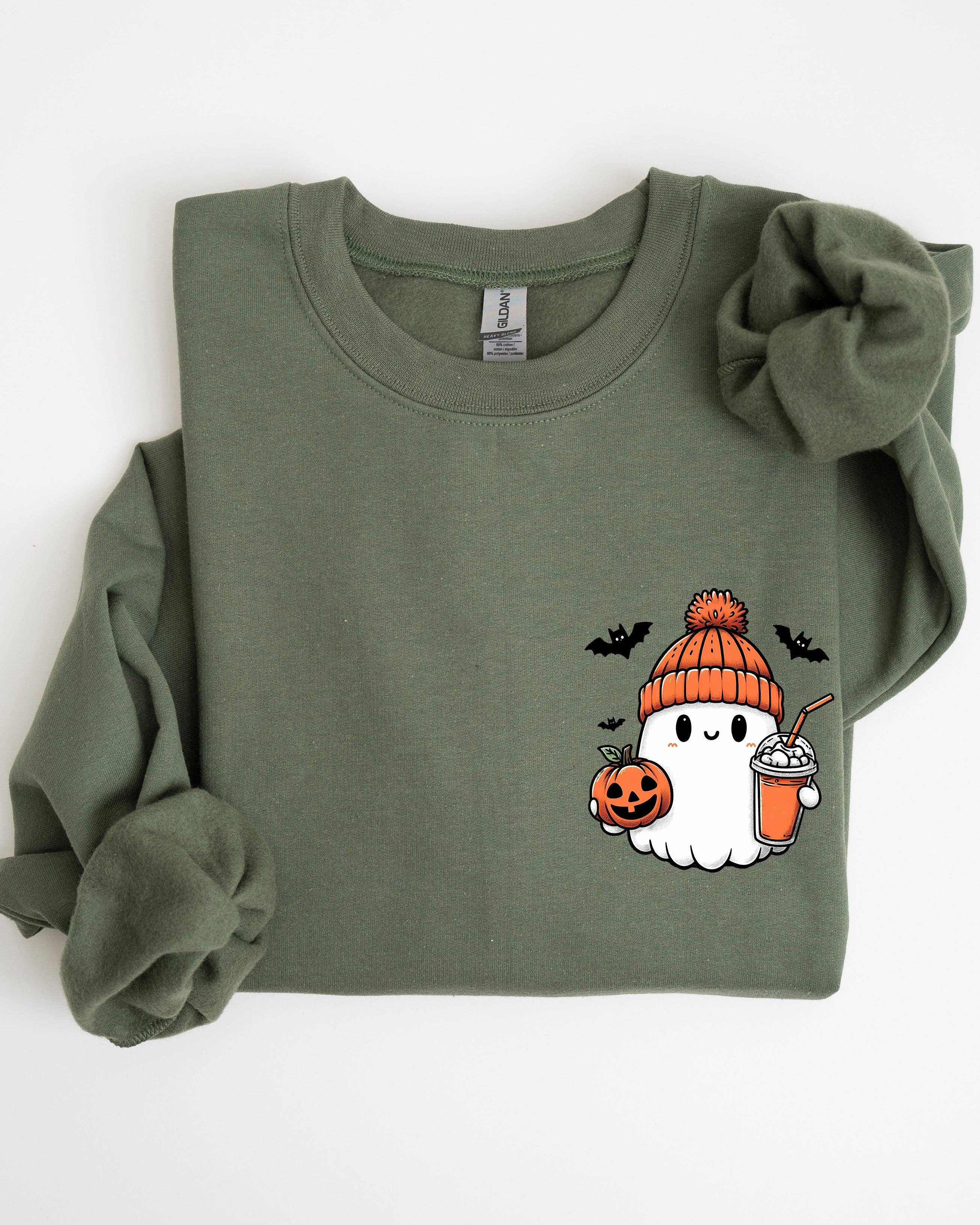 Cute Orange Ghost Pocket Print Halloween Coffee - Adult & Kids T-Shirts, Sweatshirts & Hoodies apparel design preview 1