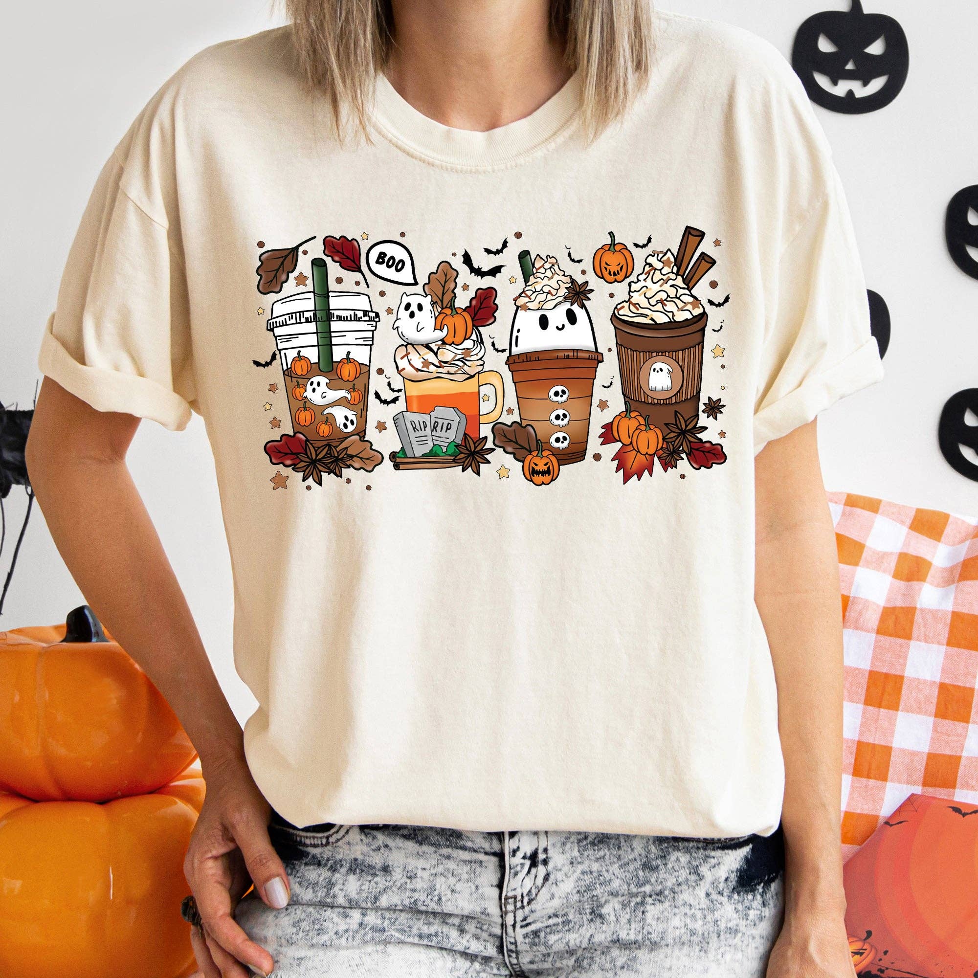 Boo Pumpkin Coffee Vintage Halloween - Adult & Kids T-Shirts, Sweatshirts & Hoodies apparel design preview 1