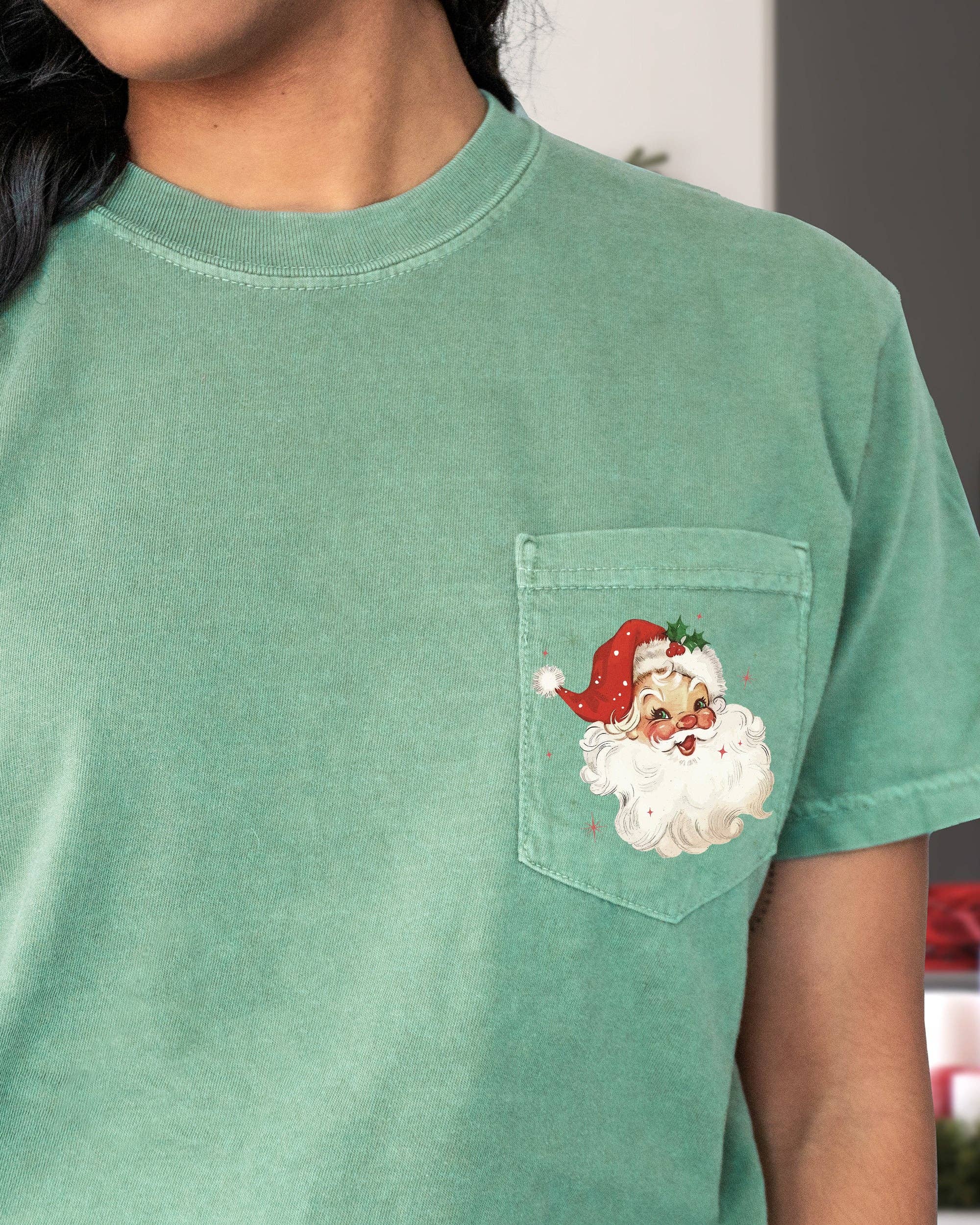 Retro Santa, Sparkles, Pocket, Pink Hat, Xmas - Adult & Kids T-Shirts, Sweatshirts & Hoodies apparel design preview 1