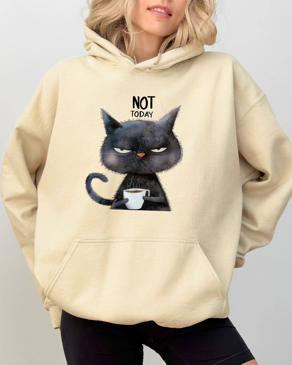 Not Today, Cat, Grumpy, Coffee, Funny Meme Hooded - Adult & Kids T-Shirts, Sweatshirts & Hoodies apparel design preview 1