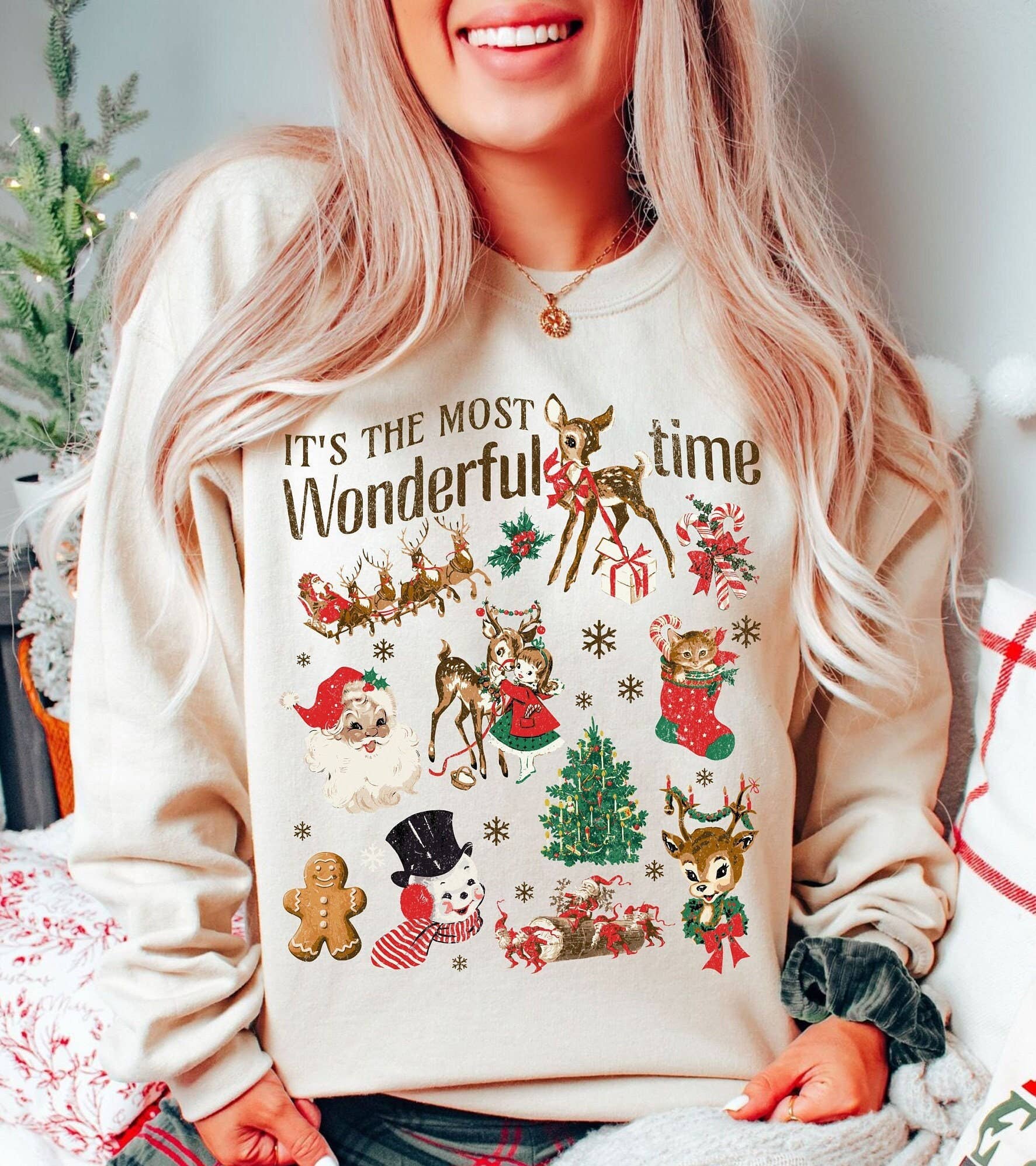 Vintage Christmas Doodles Retro Holiday Apparel - Adult & Kids T-Shirts, Sweatshirts & Hoodies apparel design preview 1