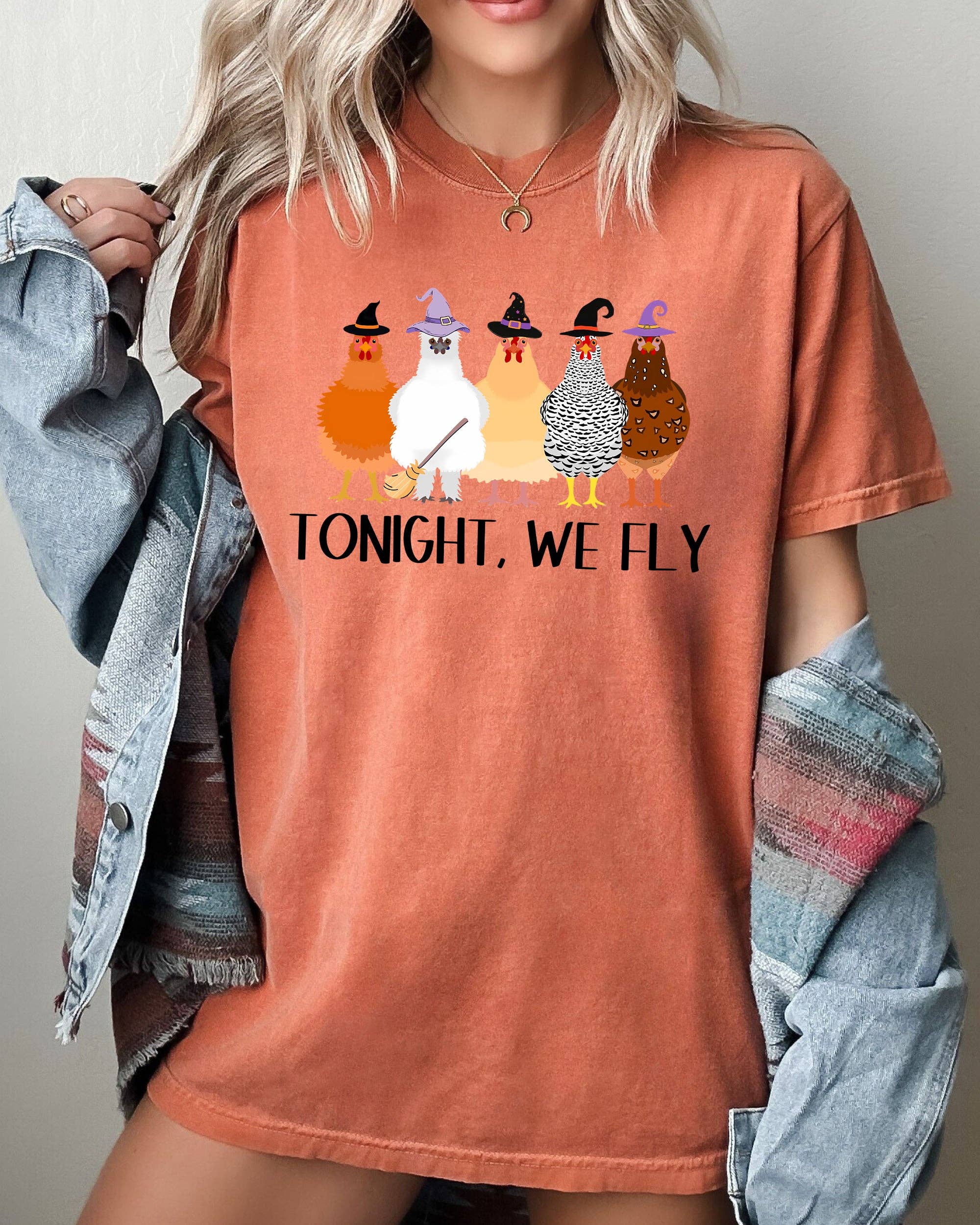 Tonight We Fly, Chickens, Skeleton, Funny, Halloween - Adult & Kids T-Shirts, Sweatshirts & Hoodies apparel design preview 1