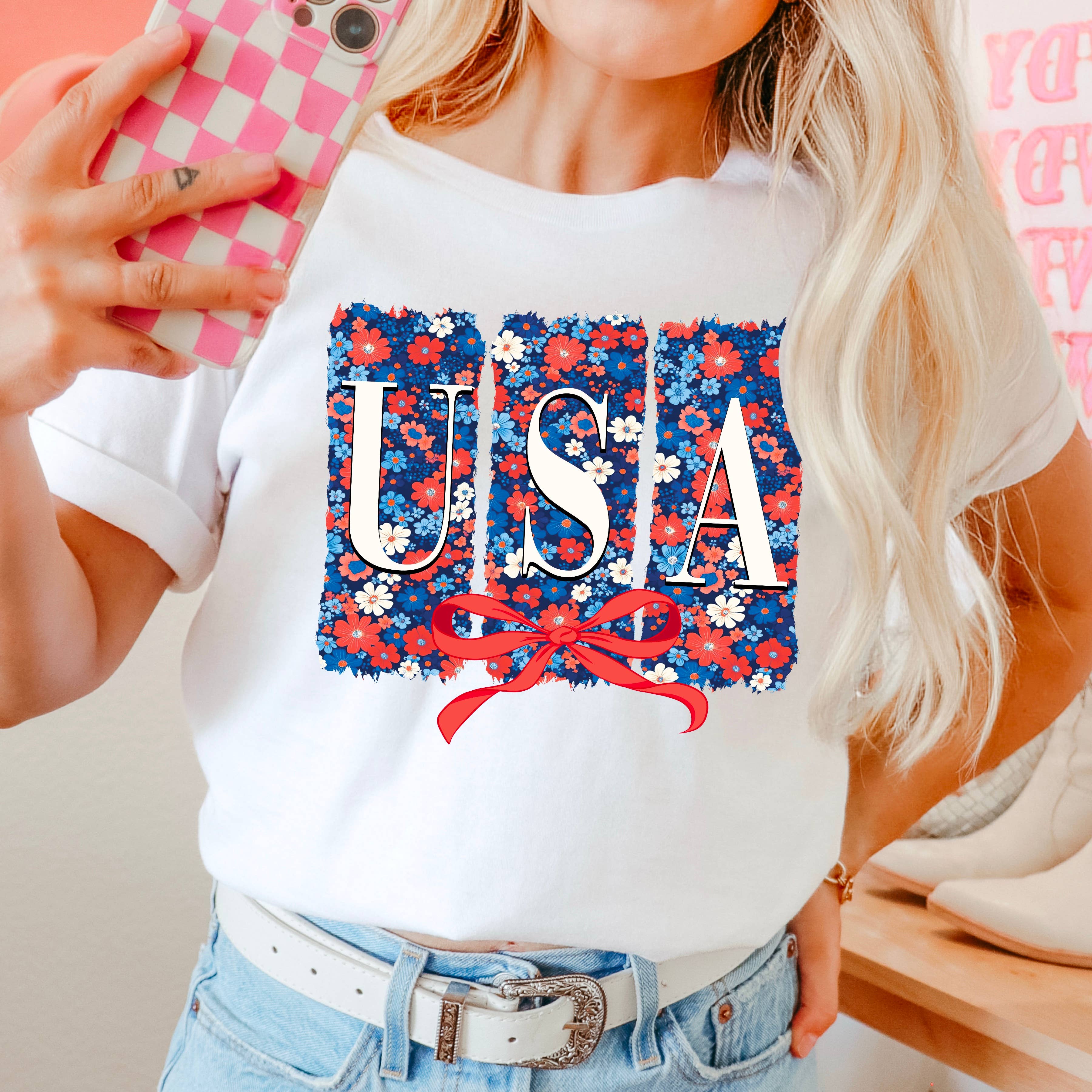 Coquette USA Floral July 4th Graphic Comfort Color - Adult & Kids T-Shirts, Sweatshirts & Hoodies apparel design preview 1