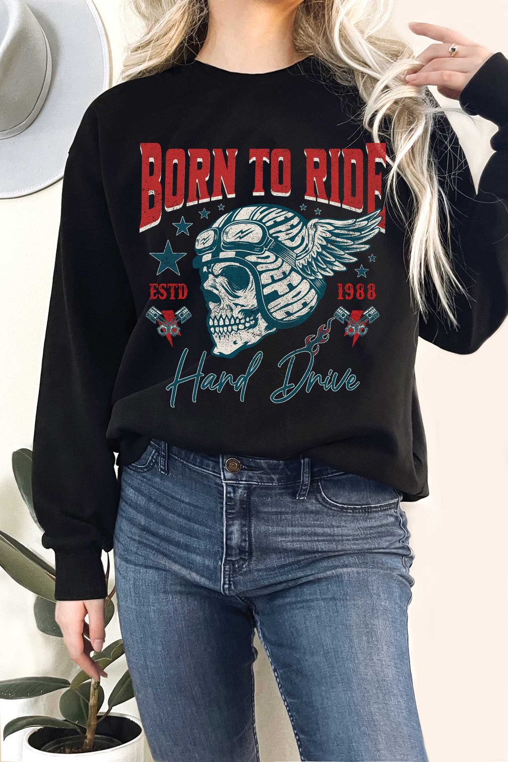 Born To Ride Hard Drive Winged Skull Terry - Adult & Kids T-Shirts, Sweatshirts & Hoodies apparel design preview 1