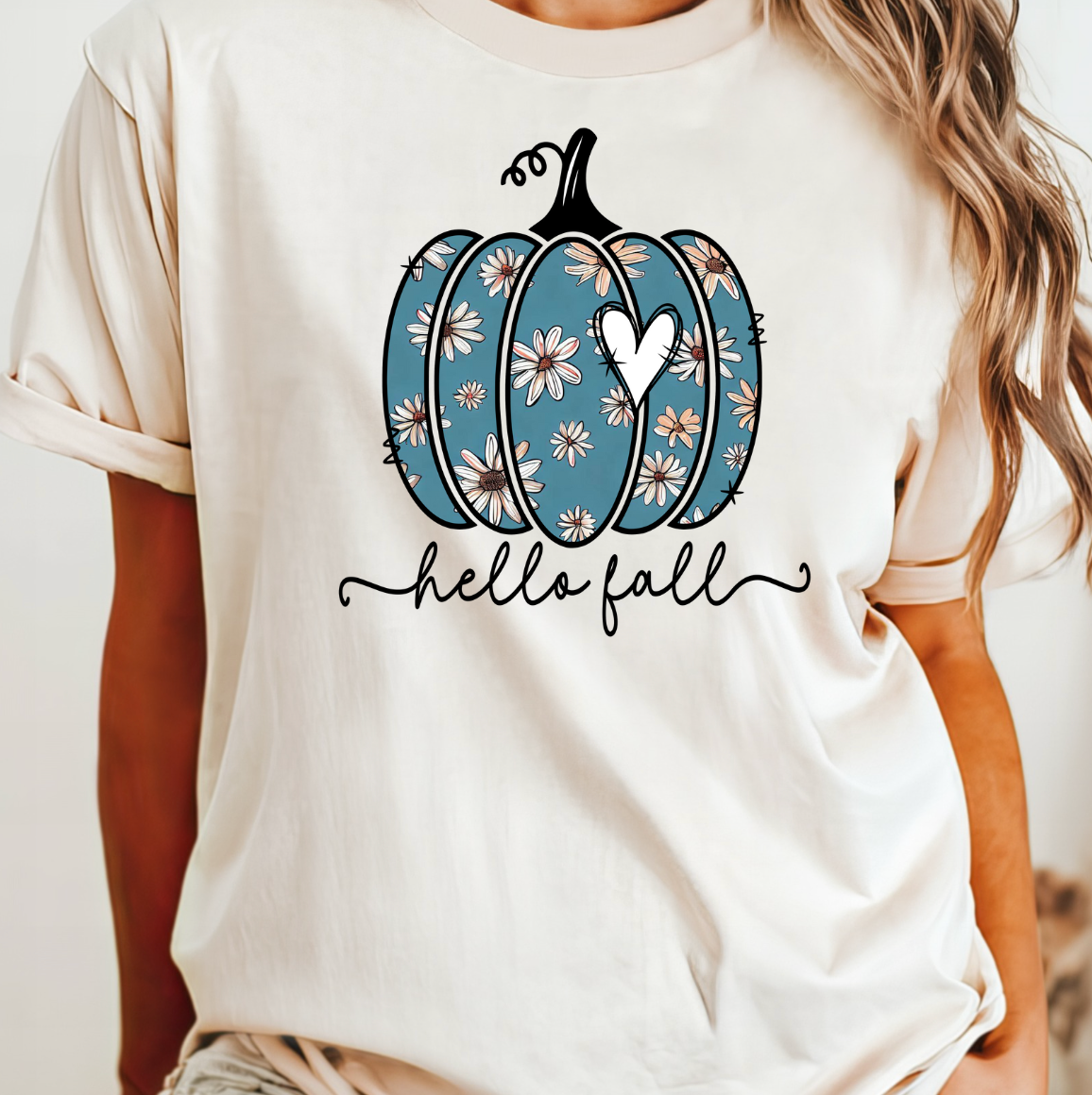 Hello Fall Flower Pumpkin Boho - Adult & Kids T-Shirts, Sweatshirts & Hoodies apparel design preview 1