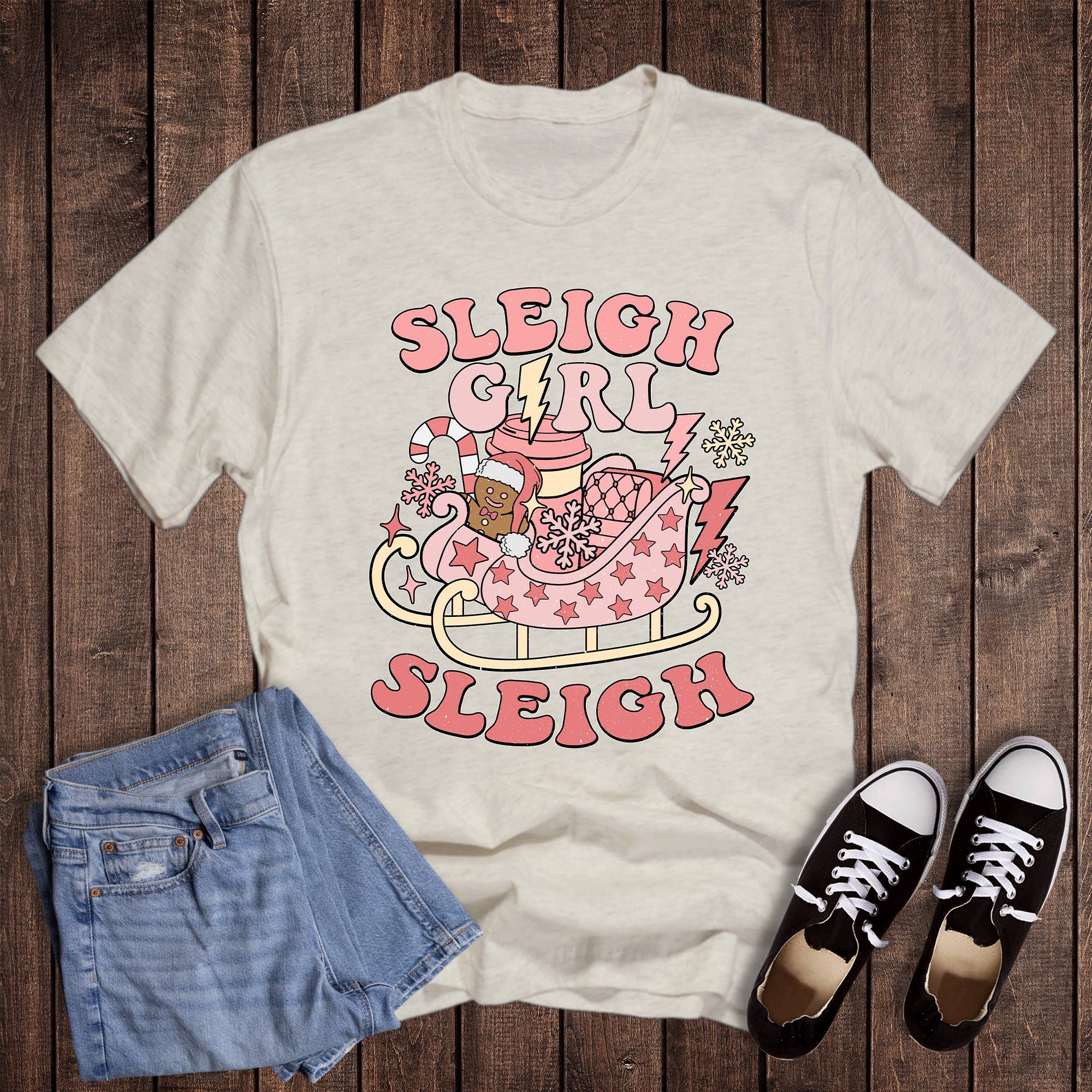 Christmas Sleigh Girl Graphic - Adult & Kids T-Shirts, Sweatshirts & Hoodies apparel design preview 1