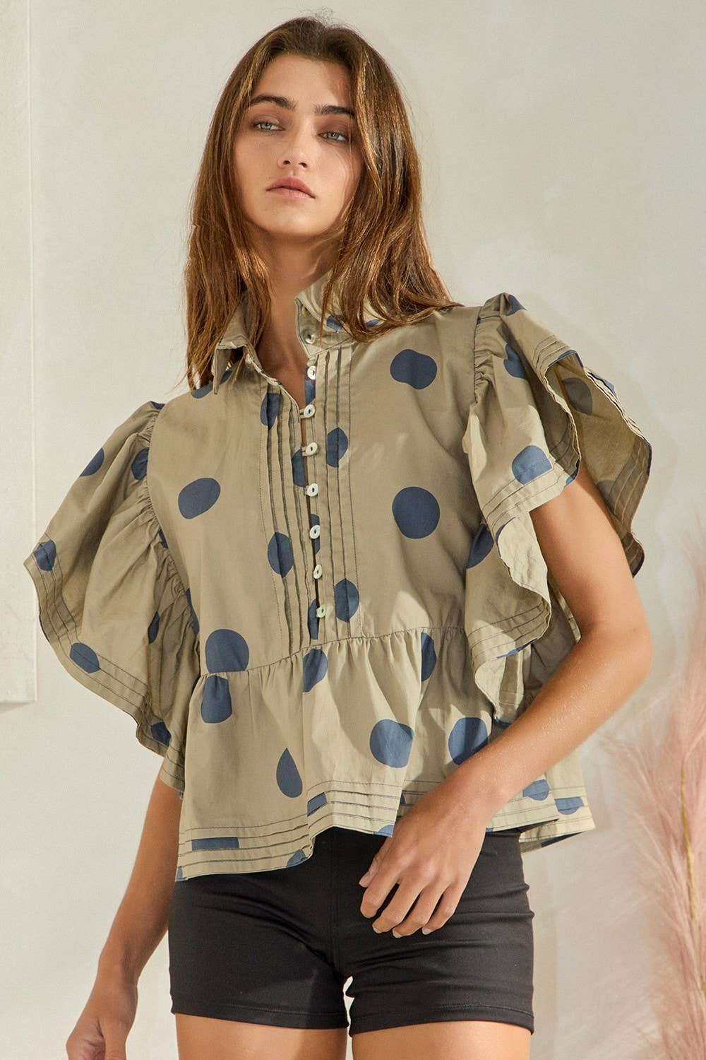 IT2337 Ruffle Sleeves Pintuck Detail Polka Dot Print - Adult & Kids T-Shirts, Sweatshirts & Hoodies apparel design preview 1