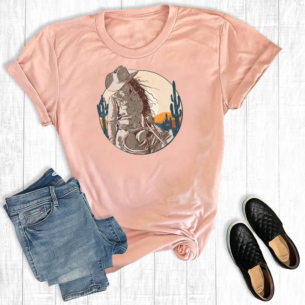 Retro Cactus Cowgirl - Adult & Kids T-Shirts, Sweatshirts & Hoodies apparel design preview 1