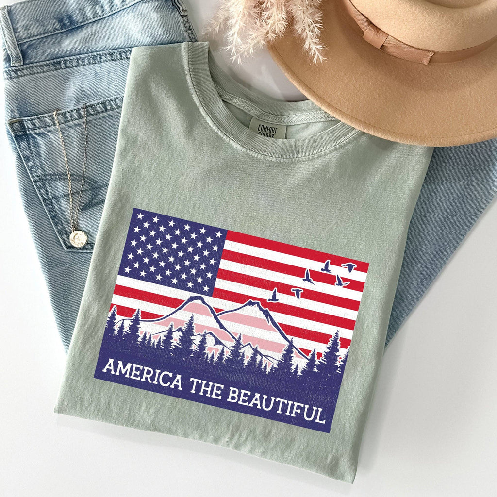 America the Beautiful, Flag, Mountains, Patriotic - Adult & Kids T-Shirts, Sweatshirts & Hoodies apparel design preview 1