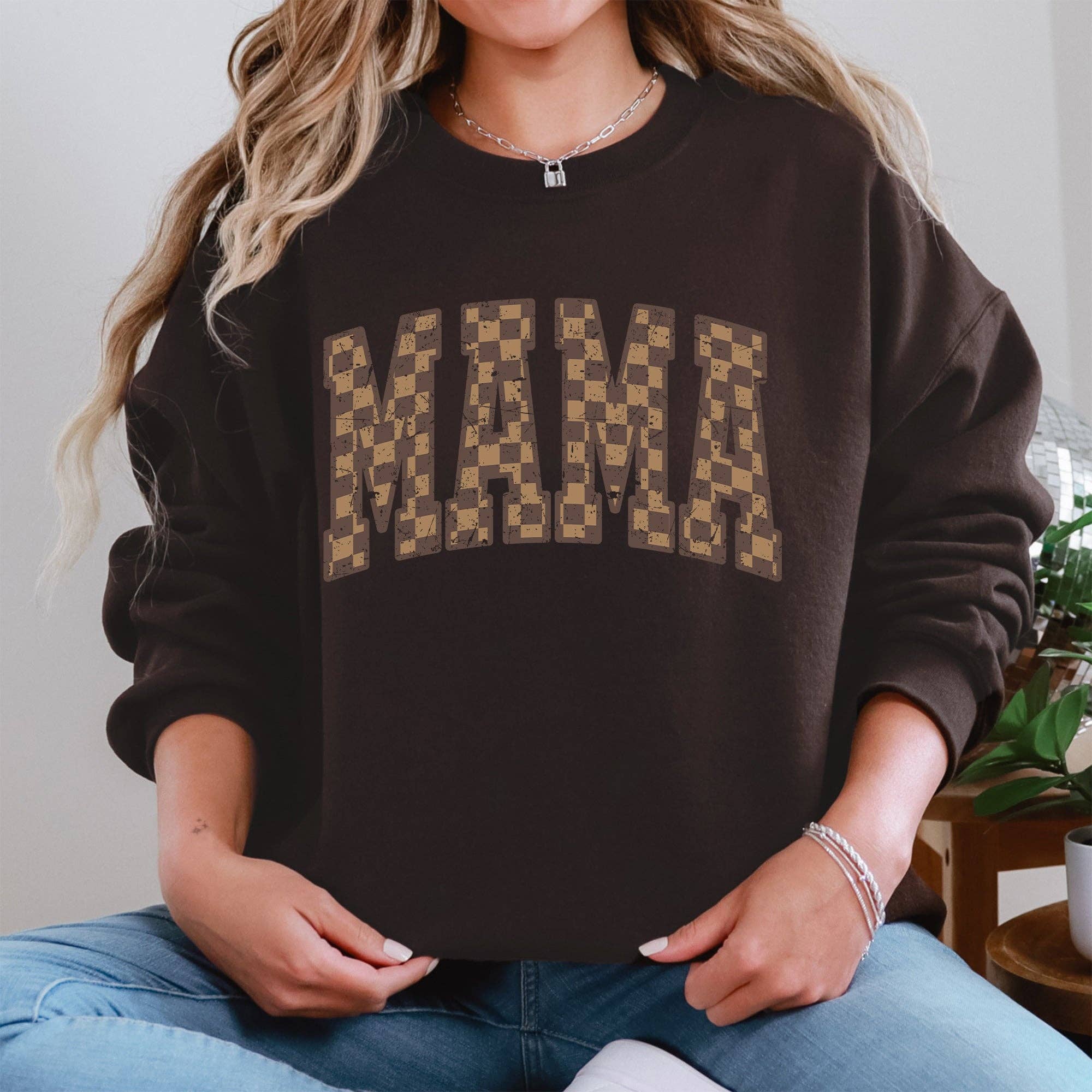 Mama, Brown Checkered, Retro Varsity Mother's Day - Adult & Kids T-Shirts, Sweatshirts & Hoodies apparel design preview 1