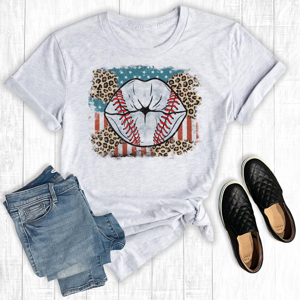 Leopard America Baseball Lips - Adult & Kids T-Shirts, Sweatshirts & Hoodies apparel design preview 1